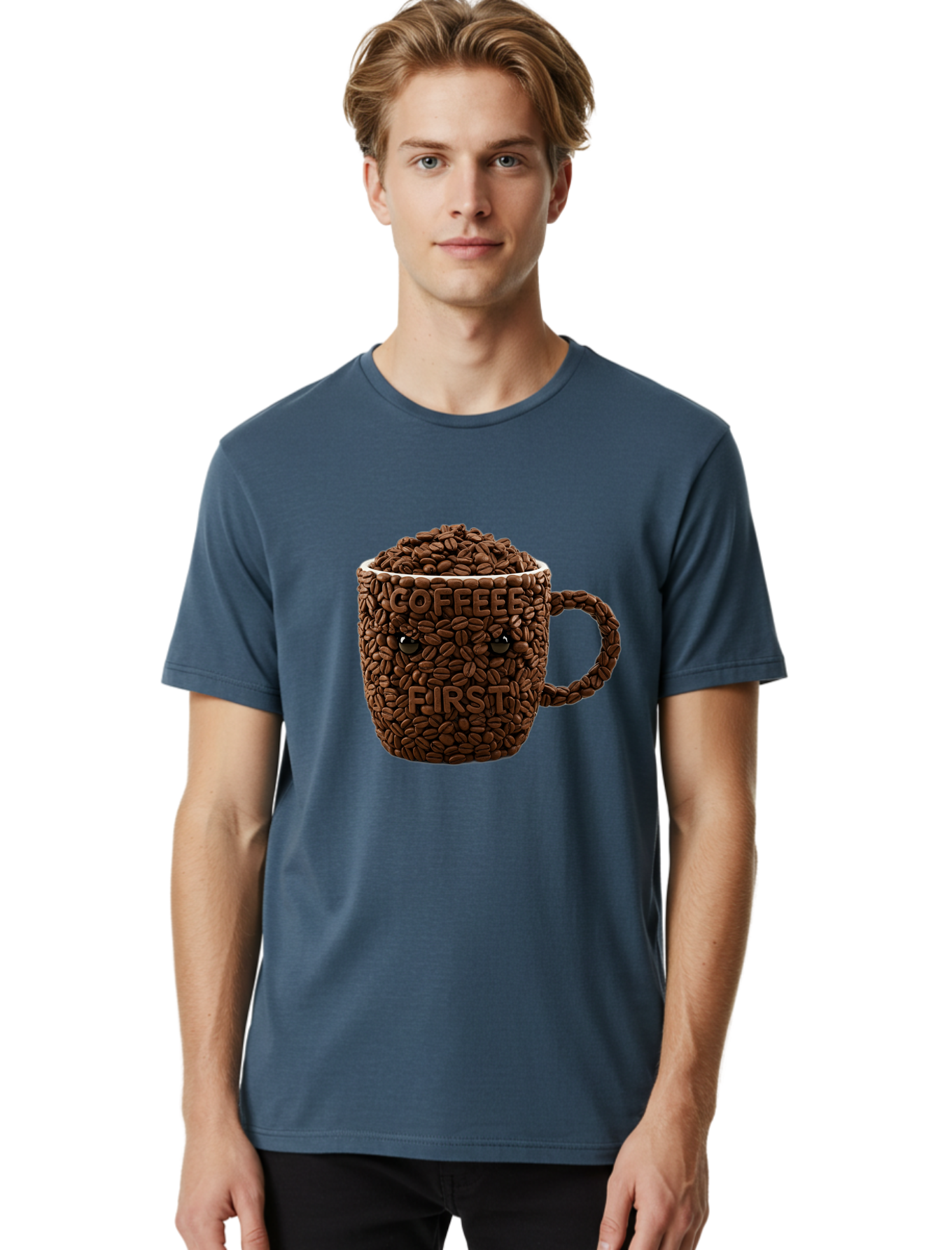 Coffee-First-2 Men'S Graphic Tee, 100% Cotton, Comfortable Casual Summer Wear, Machine Washable, Vintage Camera, Old Camera, Antique Camera, Black Camera, Classic Photography, Photography Equipment, Nostalgic Device, Film Camera, Camera Art Bak280