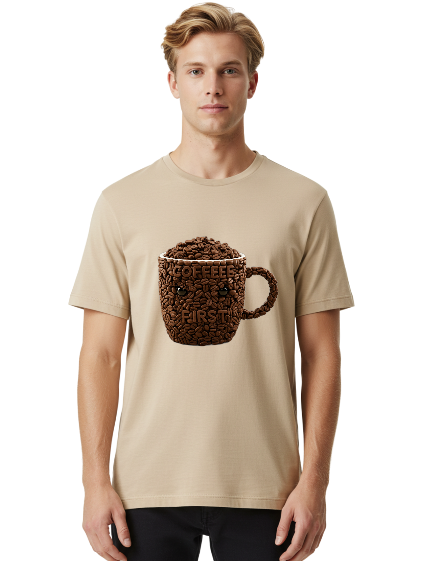 Coffee-First-2 Men'S Graphic Tee, 100% Cotton, Comfortable Casual Summer Wear, Machine Washable, Vintage Camera, Old Camera, Antique Camera, Black Camera, Classic Photography, Photography Equipment, Nostalgic Device, Film Camera, Camera Art Bak280