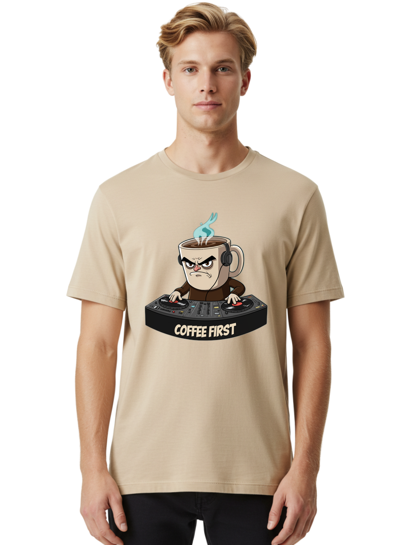 Coffee-First-3 Men'S Graphic Tee, 100% Cotton, Comfortable Casual Summer Wear, Machine Washable, Vintage Camera, Old Camera, Antique Camera, Black Camera, Classic Photography, Photography Equipment, Nostalgic Device, Film Camera, Camera Art Bak281