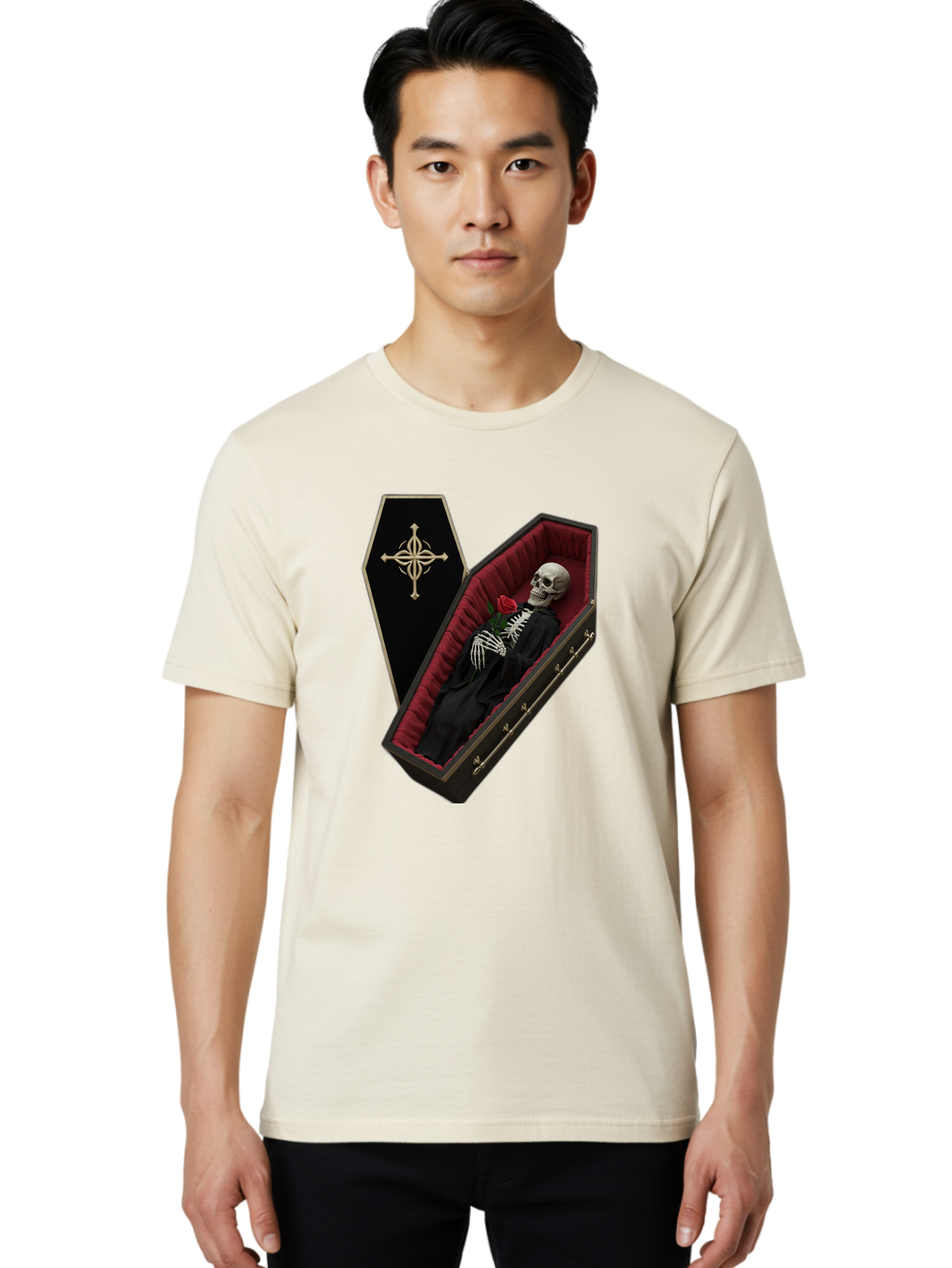 Coffin-Skeleton Men'S Graphic Tee, 100% Cotton, Comfortable Casual Summer Wear, Machine Washable, Vintage Camera, Old Camera, Antique Camera, Black Camera, Classic Photography, Photography Equipment, Nostalgic Device, Film Camera, Camera Art Bak285