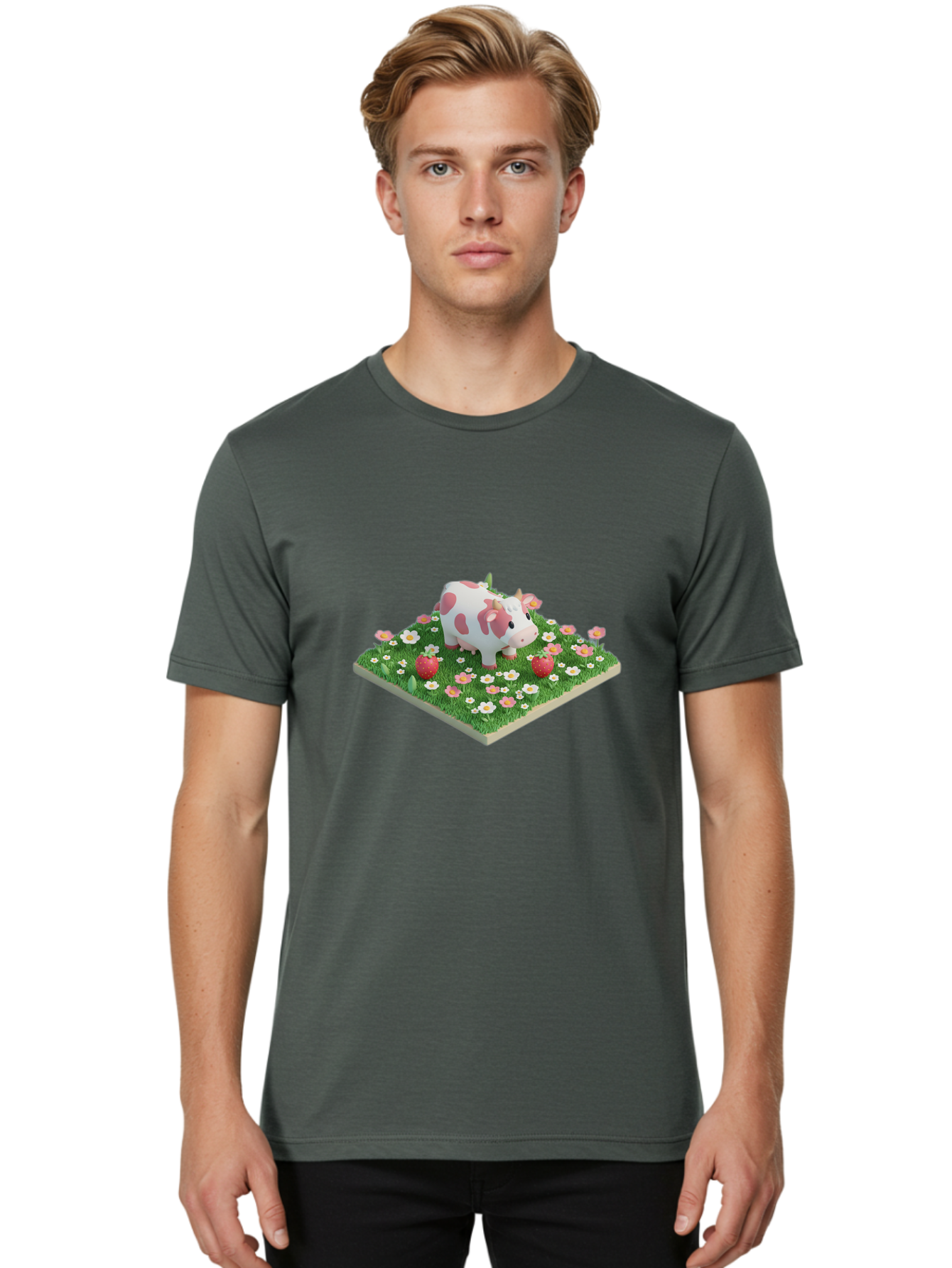 Cow-And-Flowers Men'S Graphic Tee, 100% Cotton, Comfortable Casual Summer Wear, Machine Washable, Vintage Camera, Old Camera, Antique Camera, Black Camera, Classic Photography, Photography Equipment, Nostalgic Device, Film Camera, Camera Art Bak298