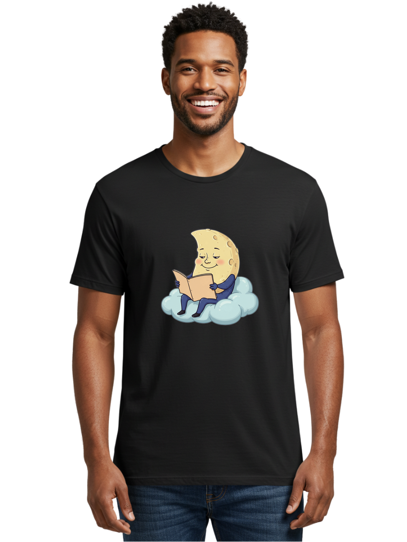 Crescent-Moon-Reading-1 Men'S Graphic Tee, 100% Cotton, Comfortable Casual Summer Wear, Machine Washable, Vintage Camera, Old Camera, Antique Camera, Black Camera, Classic Photography, Photography Equipment, Nostalgic Device, Film Camera, Bak317