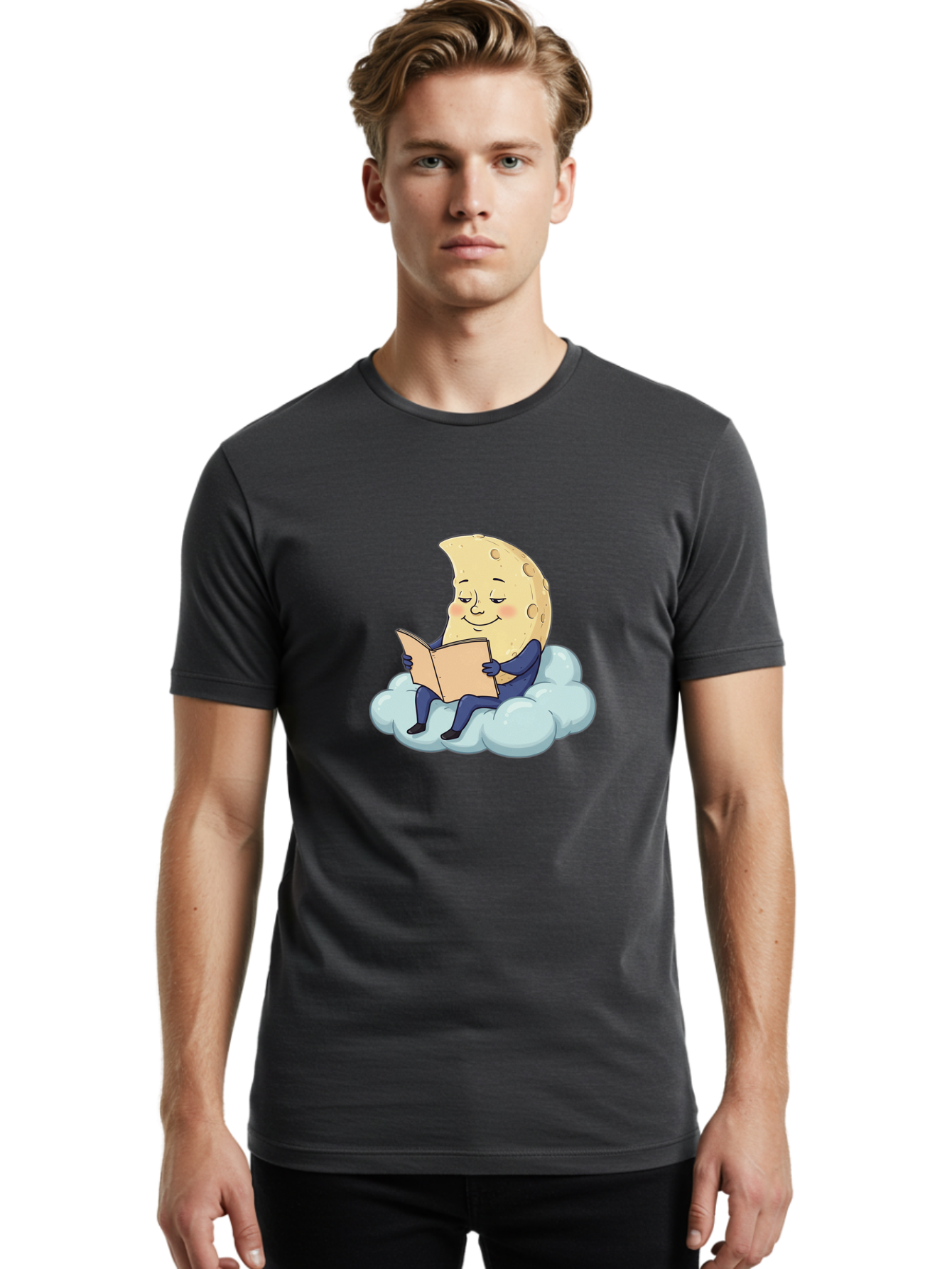 Crescent-Moon-Reading-1 Men'S Graphic Tee, 100% Cotton, Comfortable Casual Summer Wear, Machine Washable, Vintage Camera, Old Camera, Antique Camera, Black Camera, Classic Photography, Photography Equipment, Nostalgic Device, Film Camera, Bak317