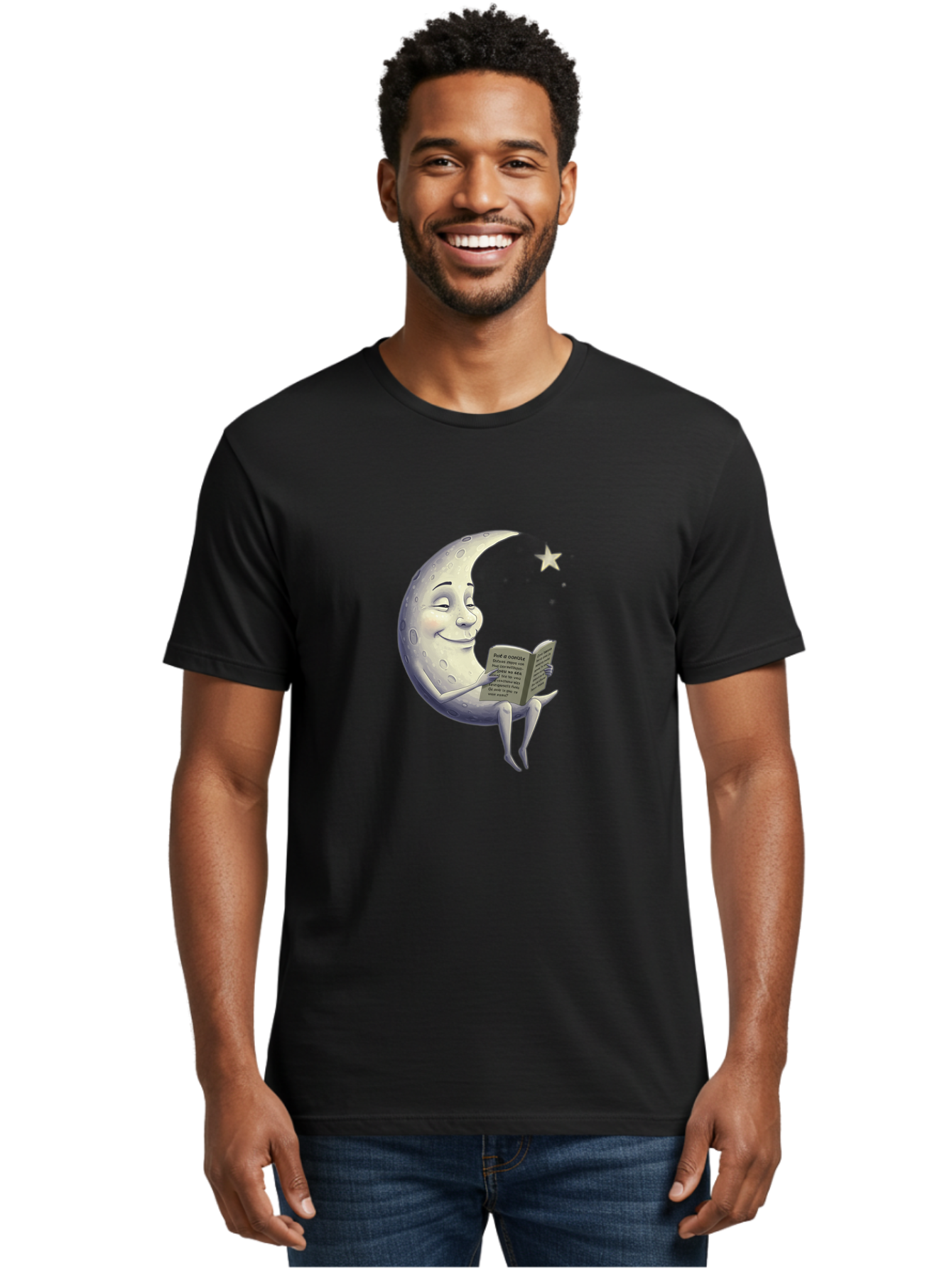 Crescent-Moon-Reading-2 Men'S Graphic Tee, 100% Cotton, Comfortable Casual Summer Wear, Machine Washable, Vintage Camera, Old Camera, Antique Camera, Black Camera, Classic Photography, Photography Equipment, Nostalgic Device, Film Camera, Bak318