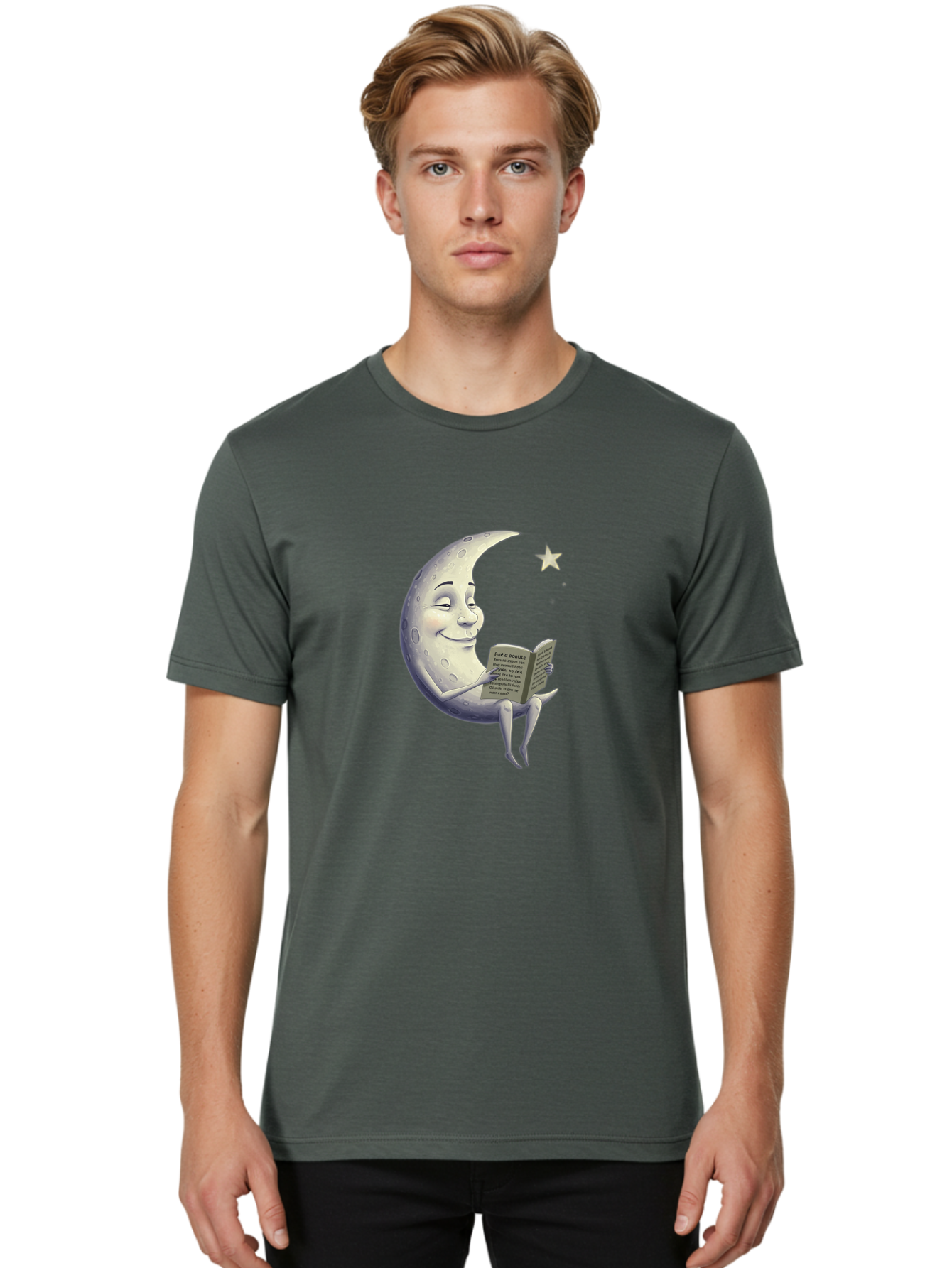 Crescent-Moon-Reading-2 Men'S Graphic Tee, 100% Cotton, Comfortable Casual Summer Wear, Machine Washable, Vintage Camera, Old Camera, Antique Camera, Black Camera, Classic Photography, Photography Equipment, Nostalgic Device, Film Camera, Bak318