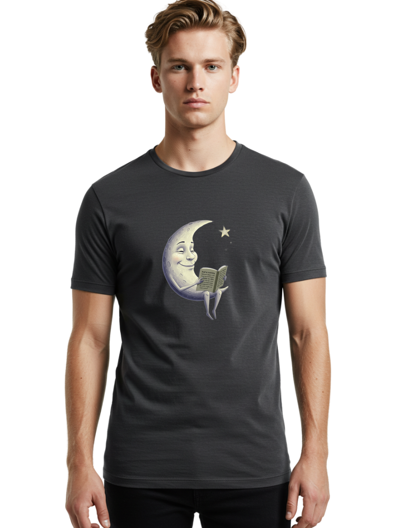Crescent-Moon-Reading-2 Men'S Graphic Tee, 100% Cotton, Comfortable Casual Summer Wear, Machine Washable, Vintage Camera, Old Camera, Antique Camera, Black Camera, Classic Photography, Photography Equipment, Nostalgic Device, Film Camera, Bak318