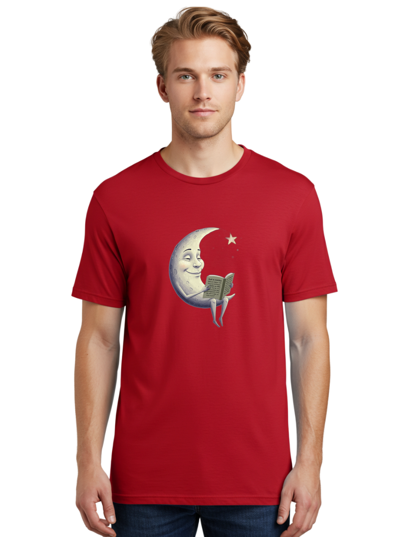 Crescent-Moon-Reading-2 Men'S Graphic Tee, 100% Cotton, Comfortable Casual Summer Wear, Machine Washable, Vintage Camera, Old Camera, Antique Camera, Black Camera, Classic Photography, Photography Equipment, Nostalgic Device, Film Camera, Bak318