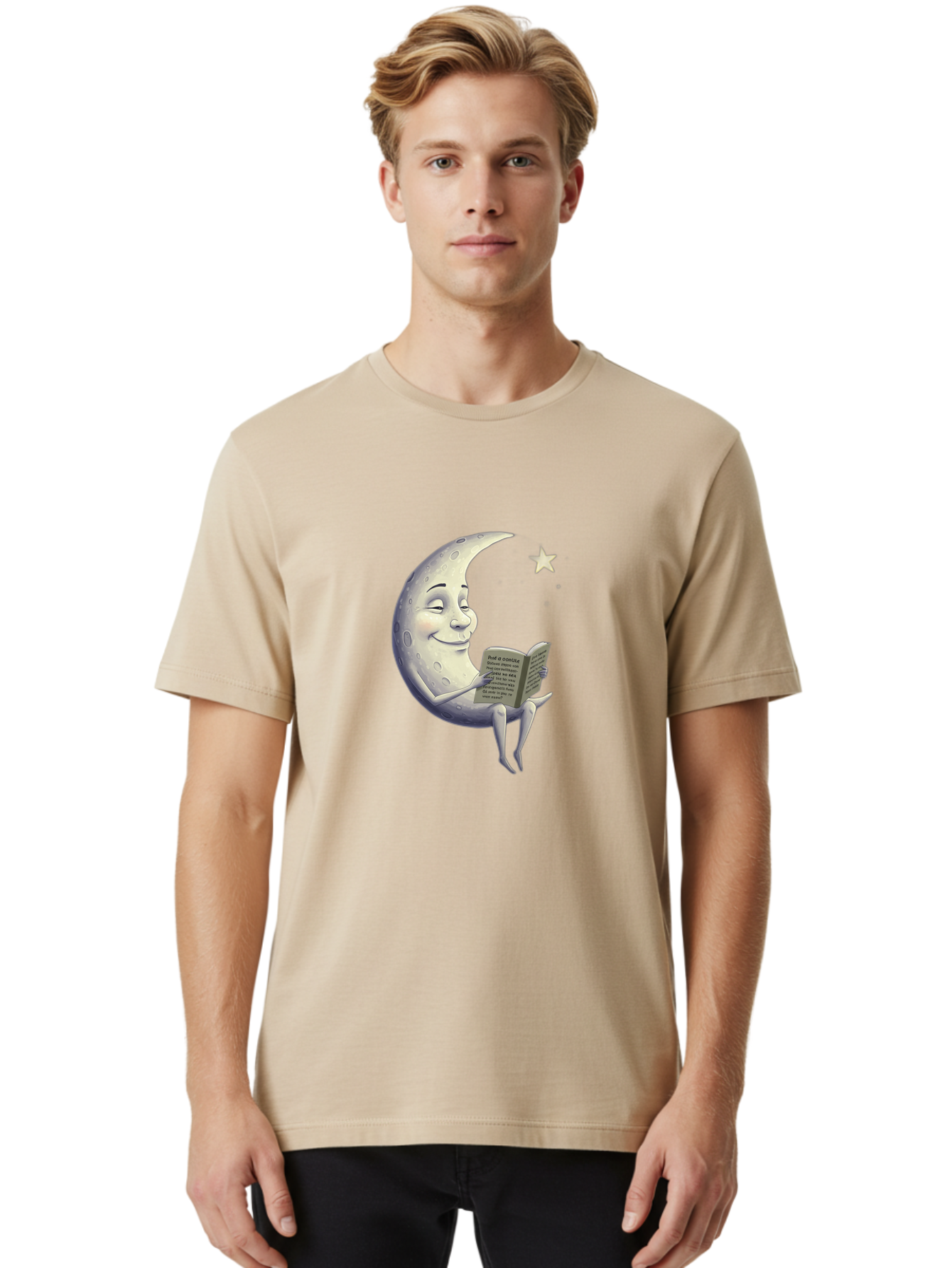 Crescent-Moon-Reading-2 Men'S Graphic Tee, 100% Cotton, Comfortable Casual Summer Wear, Machine Washable, Vintage Camera, Old Camera, Antique Camera, Black Camera, Classic Photography, Photography Equipment, Nostalgic Device, Film Camera, Bak318