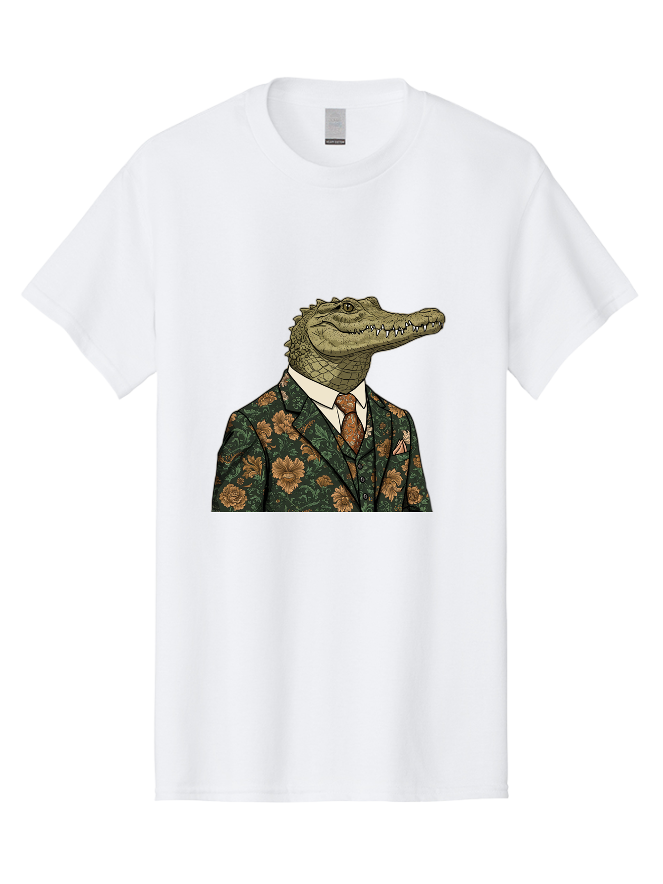 Crocodile-In-Floral-Suit Men'S Graphic Tee, 100% Cotton, Comfortable Casual Summer Wear, Machine Washable, Vintage Camera, Old Camera, Antique Camera, Black Camera, Classic Photography, Photography Equipment, Nostalgic Device, Film Camera, Bak322