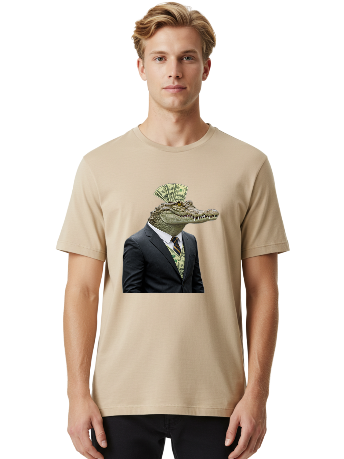 Crocodile-In-Suit-4 Men'S Graphic Tee, 100% Cotton, Comfortable Casual Summer Wear, Machine Washable, Vintage Camera, Old Camera, Antique Camera, Black Camera, Classic Photography, Photography Equipment, Nostalgic Device, Film Camera, Bak328