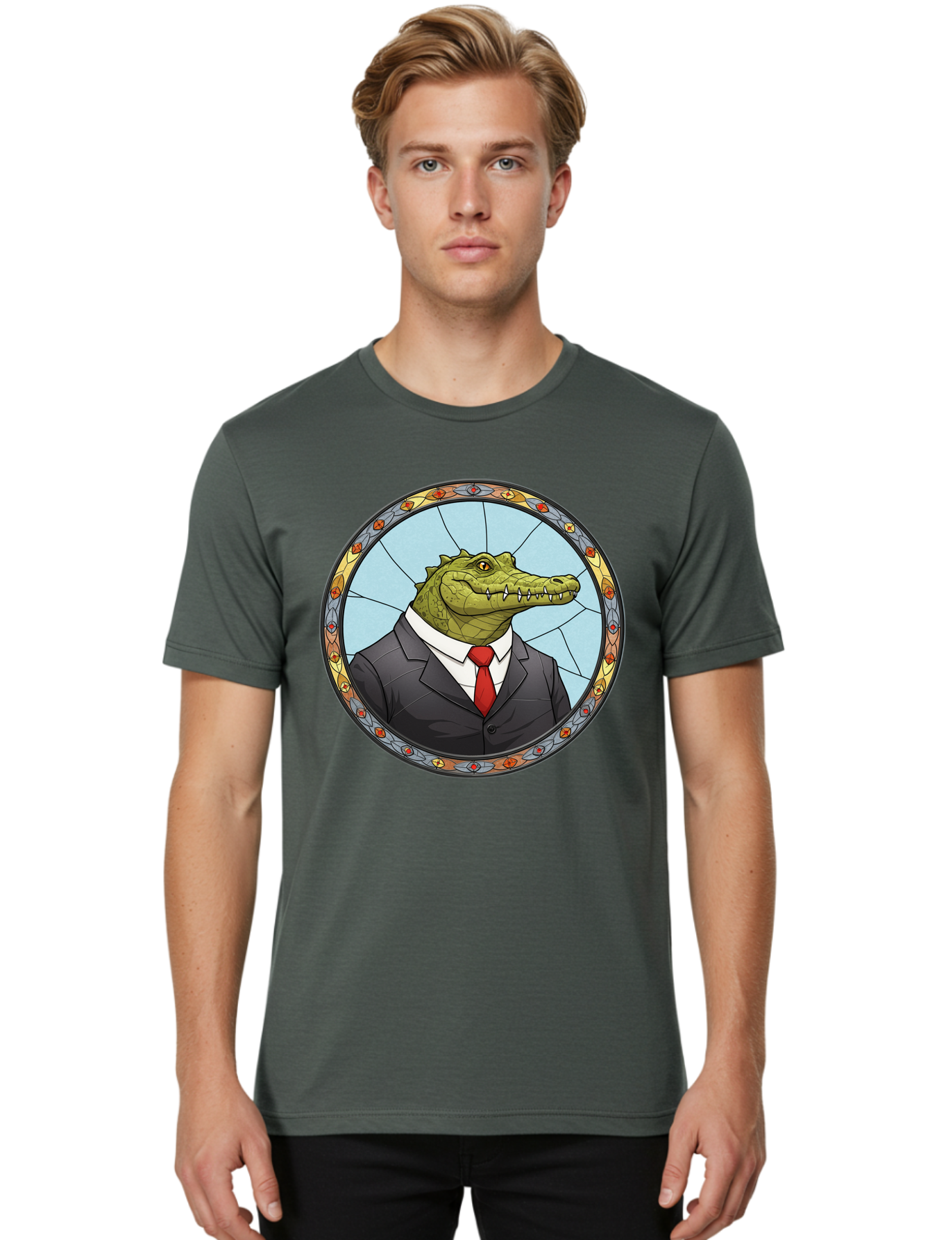 Crocodile-In-Suit-5 Men'S Graphic Tee, 100% Cotton, Comfortable Casual Summer Wear, Machine Washable, Vintage Camera, Old Camera, Antique Camera, Black Camera, Classic Photography, Photography Equipment, Nostalgic Device, Film Camera, Bak329