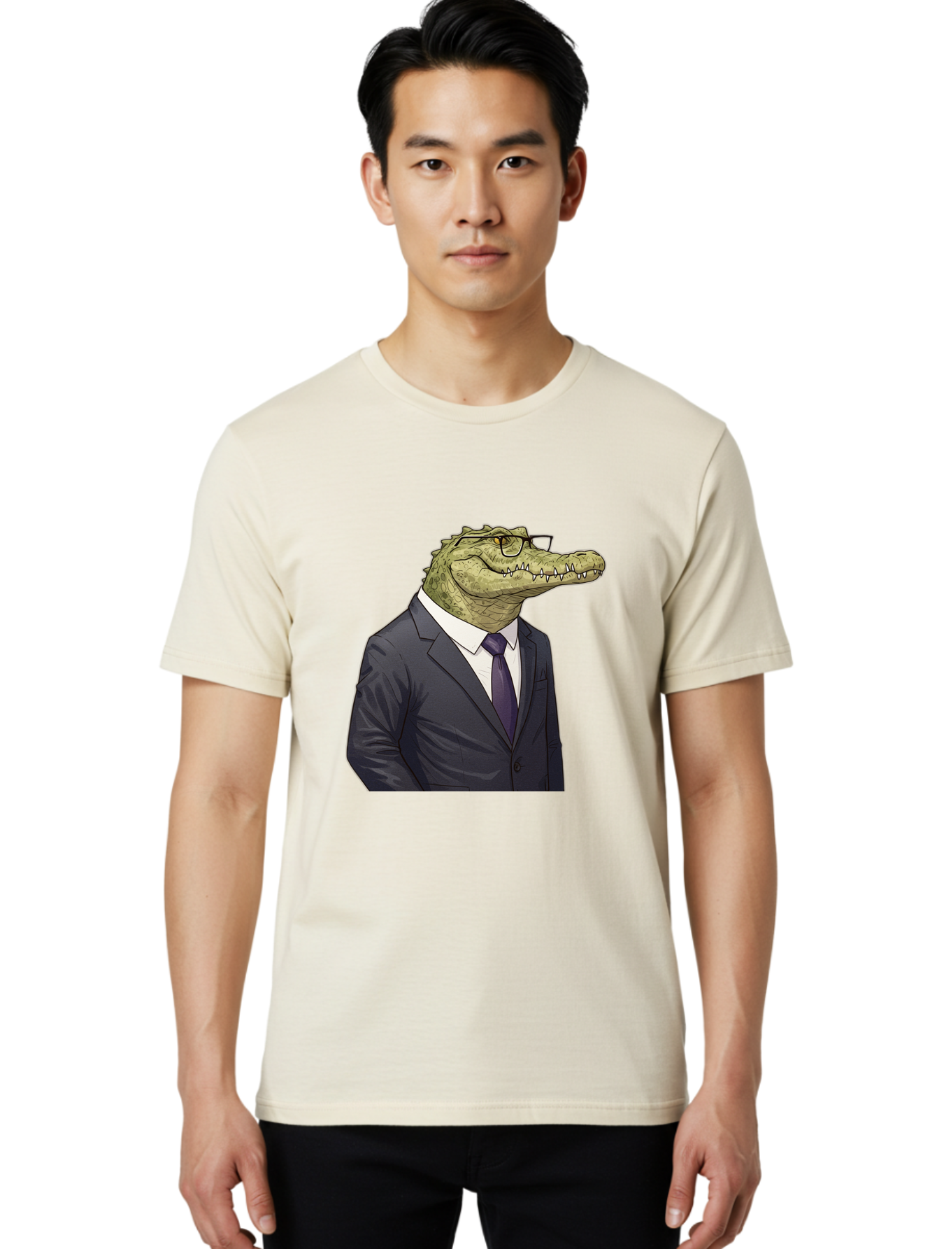 Crocodile-In-Suit-6 Men'S Graphic Tee, 100% Cotton, Comfortable Casual Summer Wear, Machine Washable, Vintage Camera, Old Camera, Antique Camera, Black Camera, Classic Photography, Photography Equipment, Nostalgic Device, Film Camera, Bak330