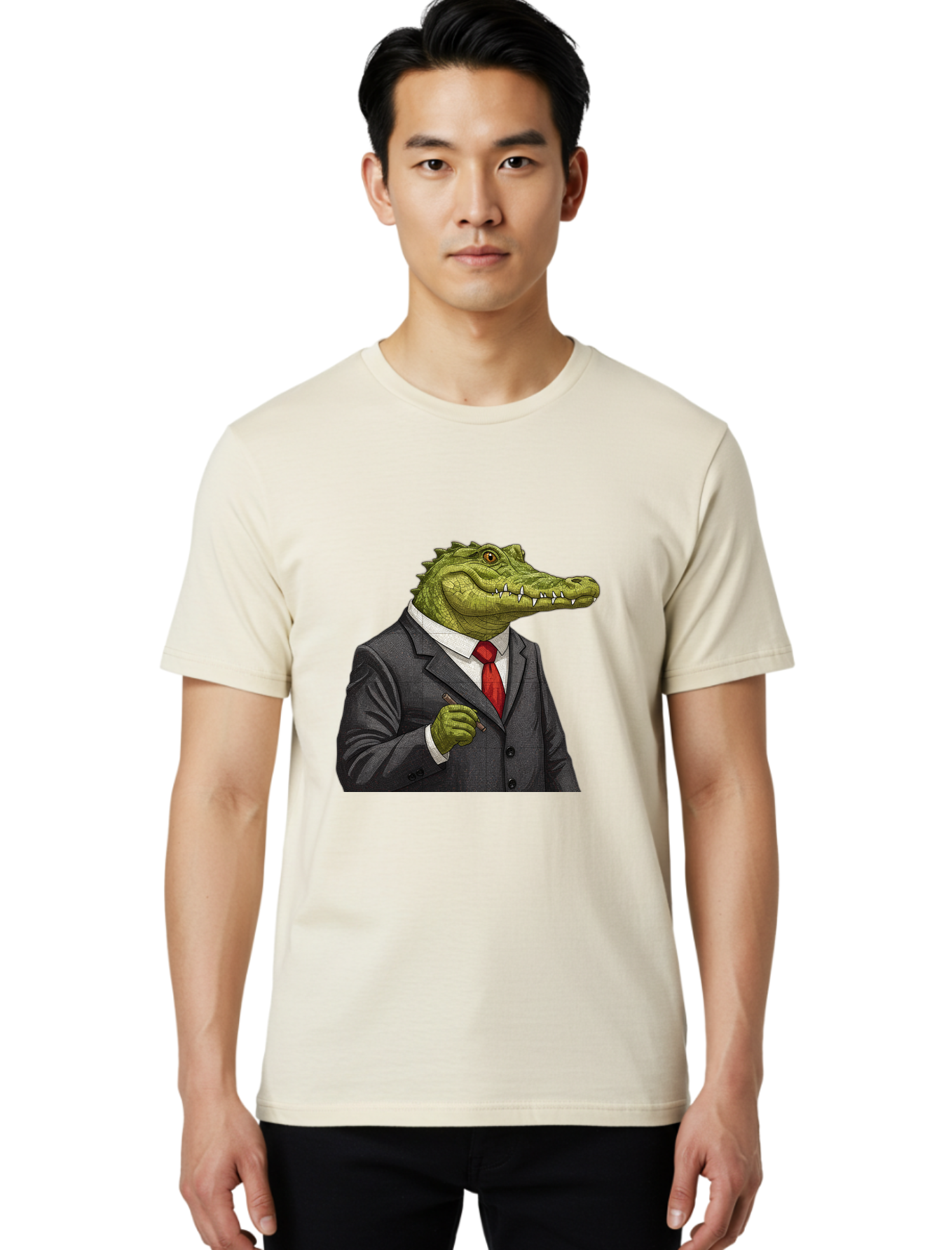 Crocodile-In-Suit-8 Men'S Graphic Tee, 100% Cotton, Comfortable Casual Summer Wear, Machine Washable, Vintage Camera, Old Camera, Antique Camera, Black Camera, Classic Photography, Photography Equipment, Nostalgic Device, Film Camera, Bak332