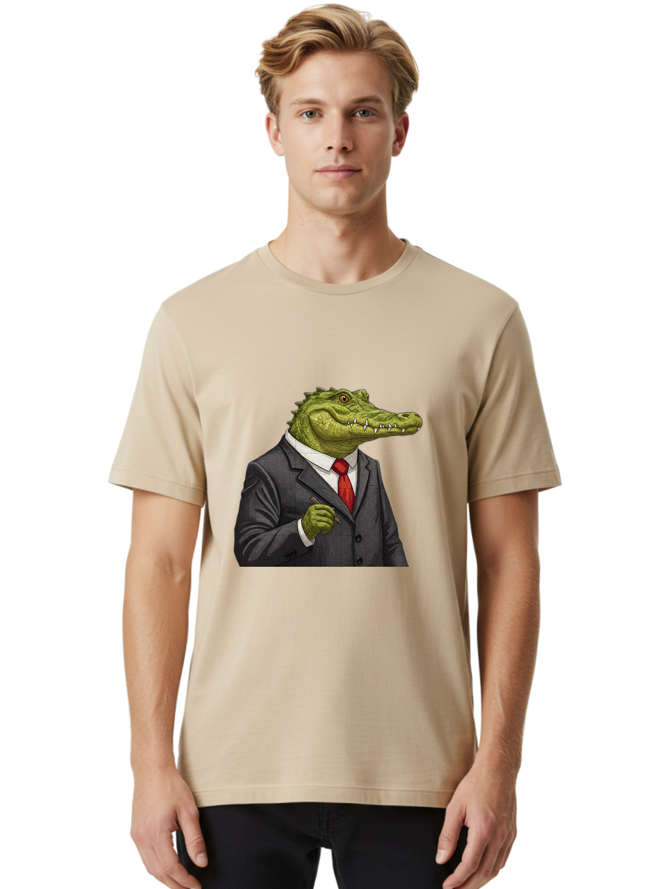 Crocodile-In-Suit-8 Men'S Graphic Tee, 100% Cotton, Comfortable Casual Summer Wear, Machine Washable, Vintage Camera, Old Camera, Antique Camera, Black Camera, Classic Photography, Photography Equipment, Nostalgic Device, Film Camera, Bak332