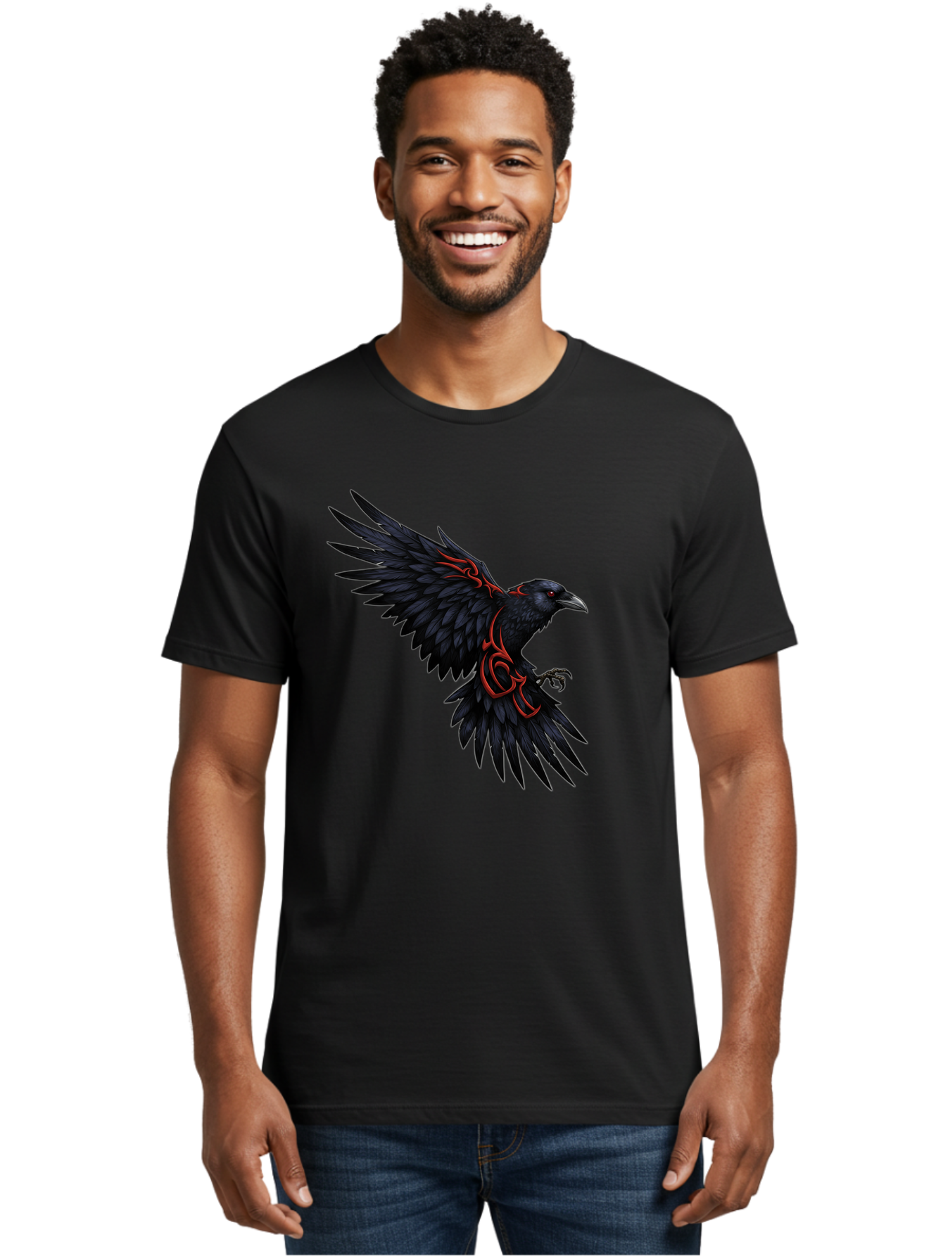 Crow-With-Tribal-Art Men'S Graphic Tee, 100% Cotton, Comfortable Casual Summer Wear, Machine Washable, Vintage Camera, Old Camera, Antique Camera, Black Camera, Classic Photography, Photography Equipment, Nostalgic Device, Film Camera, Bak339