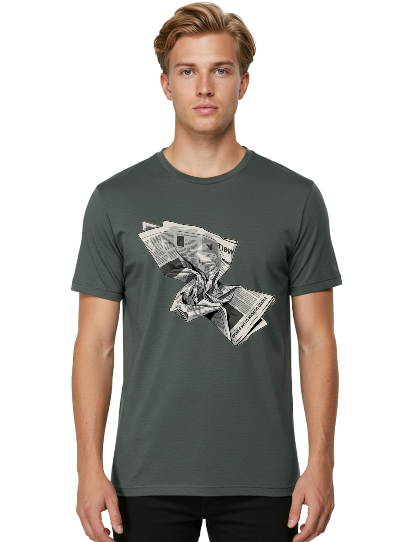 Crumpled-Newspaper-1 Men'S Graphic Tee, 100% Cotton, Comfortable Casual Summer Wear, Machine Washable, Vintage Camera, Old Camera, Antique Camera, Black Camera, Classic Photography, Photography Equipment, Nostalgic Device, Film Camera, Bak341