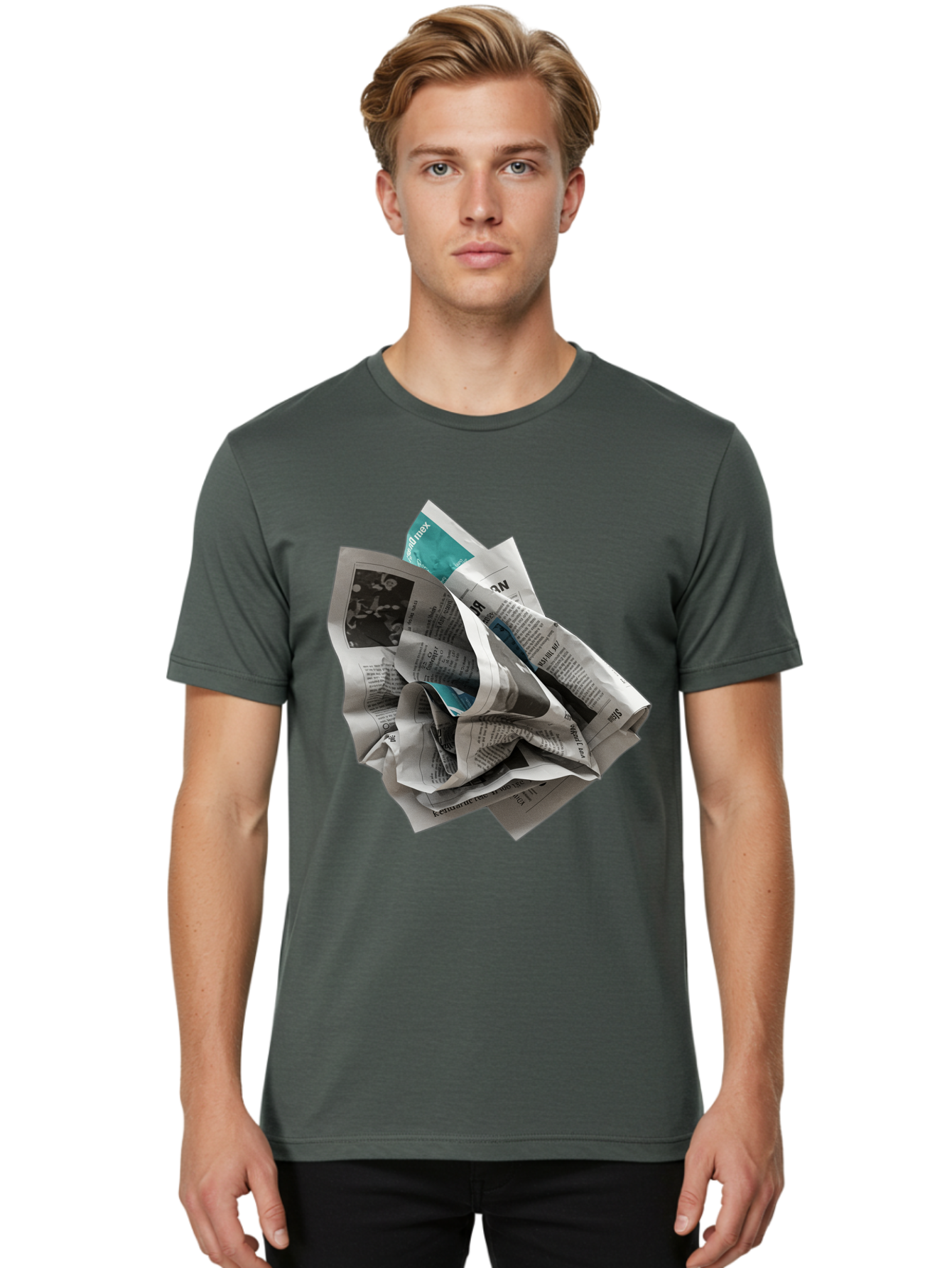 Crumpled-Newspaper-2 Men'S Graphic Tee, 100% Cotton, Comfortable Casual Summer Wear, Machine Washable, Vintage Camera, Old Camera, Antique Camera, Black Camera, Classic Photography, Photography Equipment, Nostalgic Device, Film Camera, Bak342