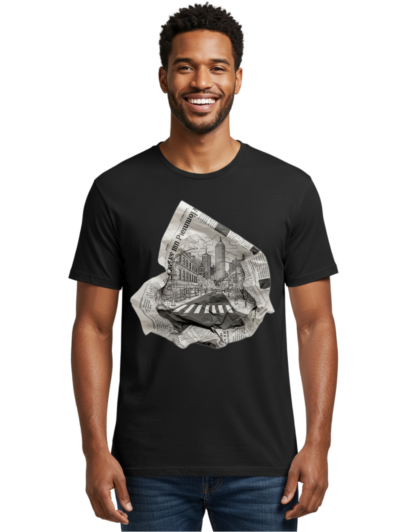 Crumpled-Newspaper-3 Men'S Graphic Tee, 100% Cotton, Comfortable Casual Summer Wear, Machine Washable, Vintage Camera, Old Camera, Antique Camera, Black Camera, Classic Photography, Photography Equipment, Nostalgic Device, Film Camera, Bak343