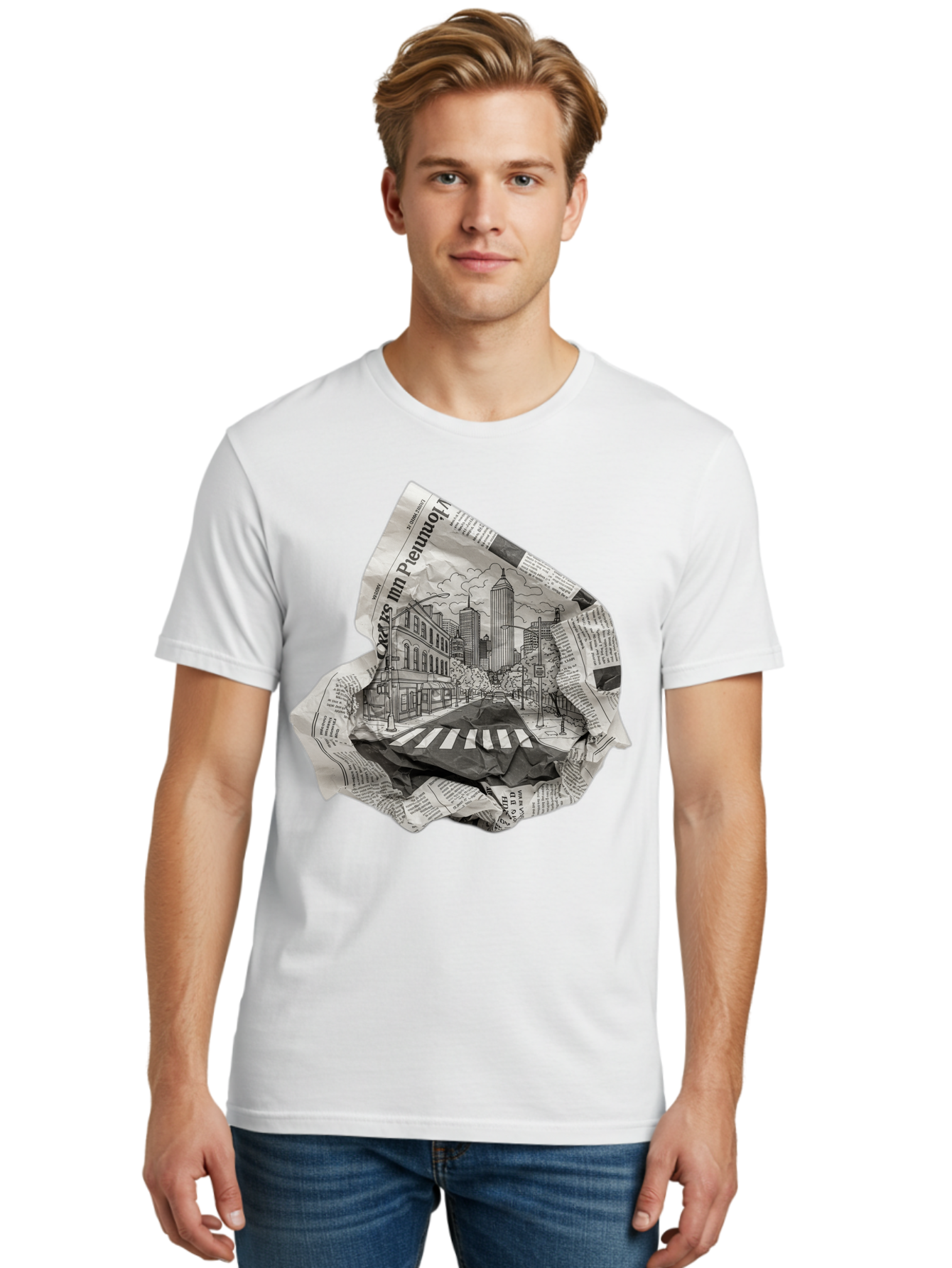 Crumpled-Newspaper-3 Men'S Graphic Tee, 100% Cotton, Comfortable Casual Summer Wear, Machine Washable, Vintage Camera, Old Camera, Antique Camera, Black Camera, Classic Photography, Photography Equipment, Nostalgic Device, Film Camera, Bak343