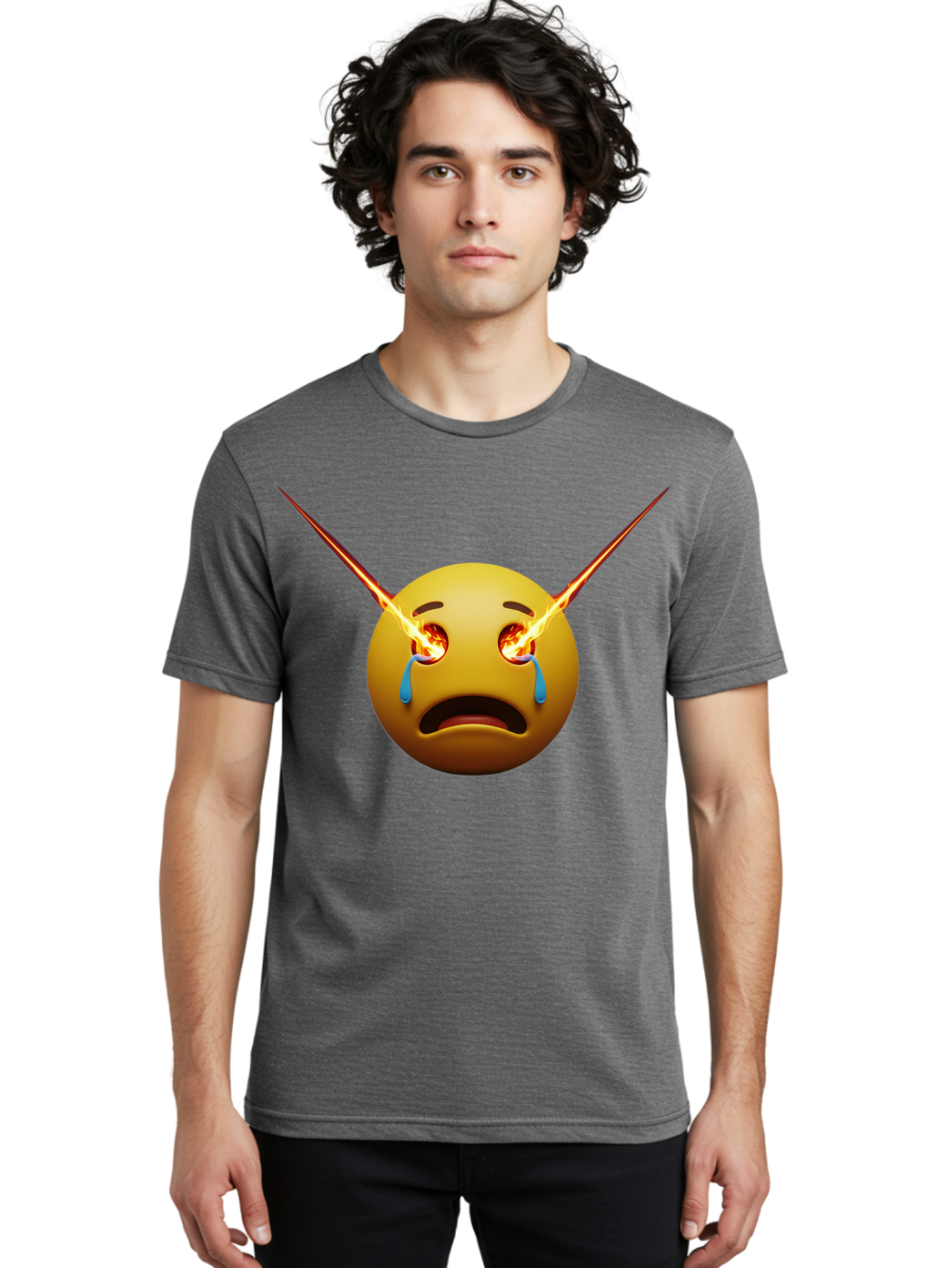 Crying-Emoji-With-Laser-Eyes Men'S Graphic Tee, 100% Cotton, Comfortable Casual Summer Wear, Machine Washable, Vintage Camera, Old Camera, Antique Camera, Black Camera, Classic Photography, Photography Equipment, Nostalgic Device, Film Camera, Bak356