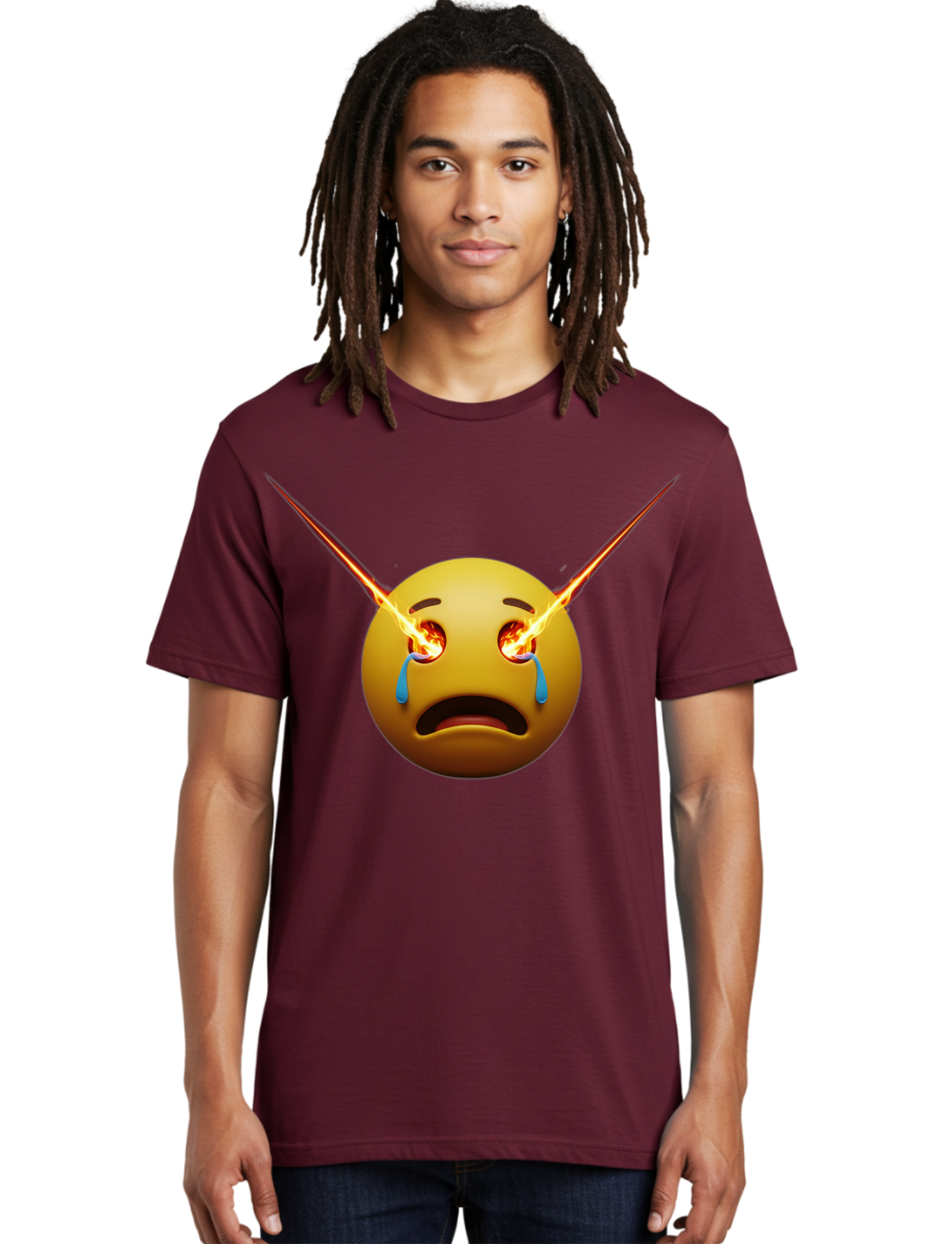 Crying-Emoji-With-Laser-Eyes Men'S Graphic Tee, 100% Cotton, Comfortable Casual Summer Wear, Machine Washable, Vintage Camera, Old Camera, Antique Camera, Black Camera, Classic Photography, Photography Equipment, Nostalgic Device, Film Camera, Bak356