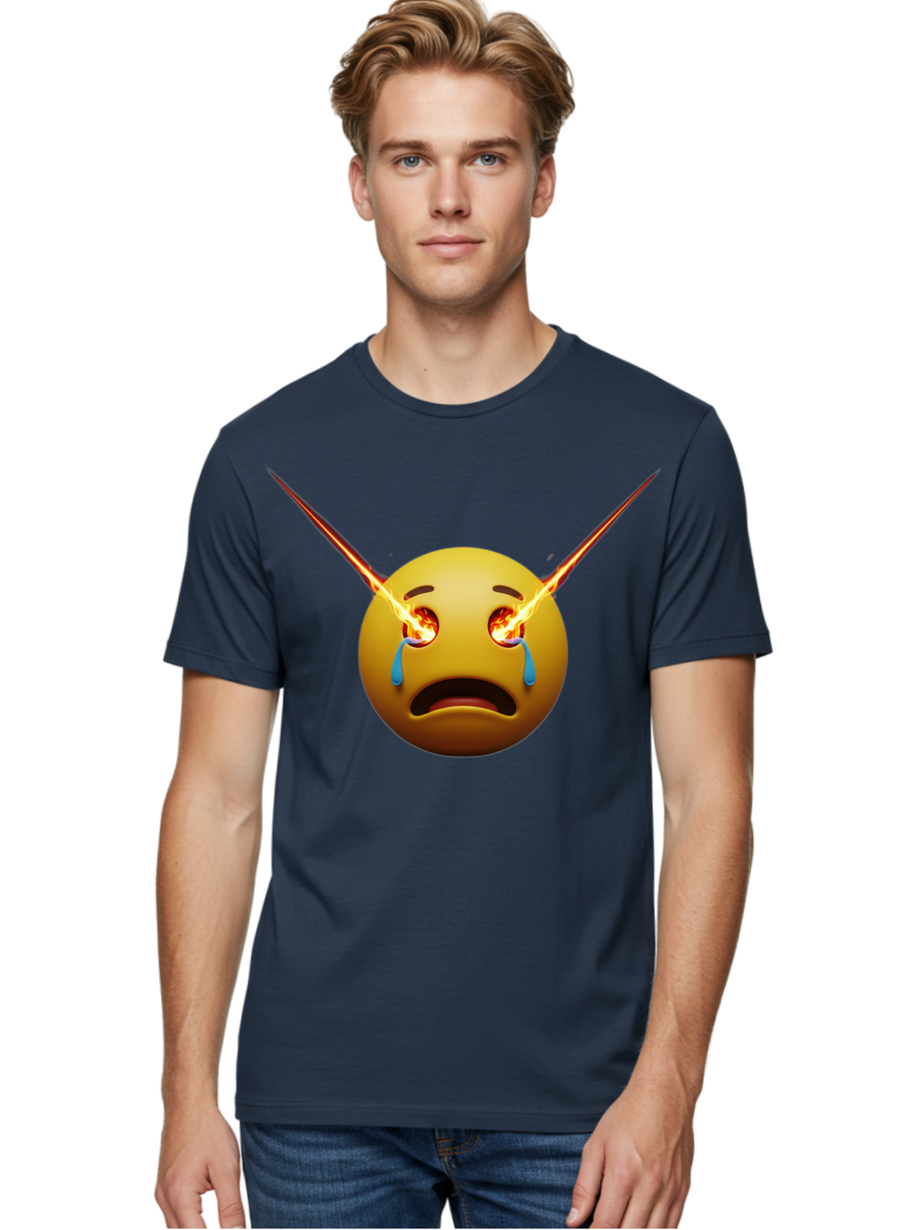 Crying-Emoji-With-Laser-Eyes Men'S Graphic Tee, 100% Cotton, Comfortable Casual Summer Wear, Machine Washable, Vintage Camera, Old Camera, Antique Camera, Black Camera, Classic Photography, Photography Equipment, Nostalgic Device, Film Camera, Bak356