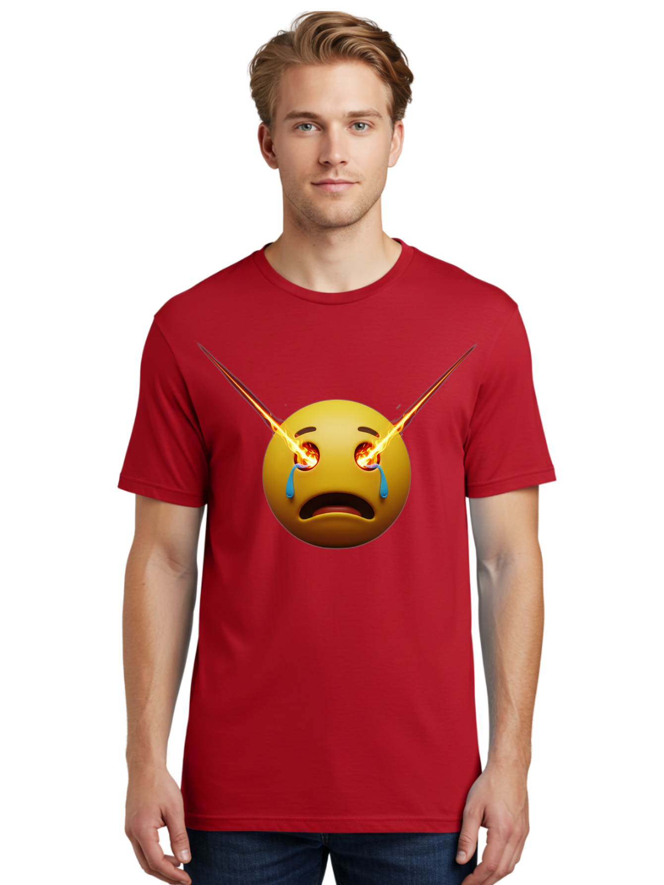 Crying-Emoji-With-Laser-Eyes Men'S Graphic Tee, 100% Cotton, Comfortable Casual Summer Wear, Machine Washable, Vintage Camera, Old Camera, Antique Camera, Black Camera, Classic Photography, Photography Equipment, Nostalgic Device, Film Camera, Bak356