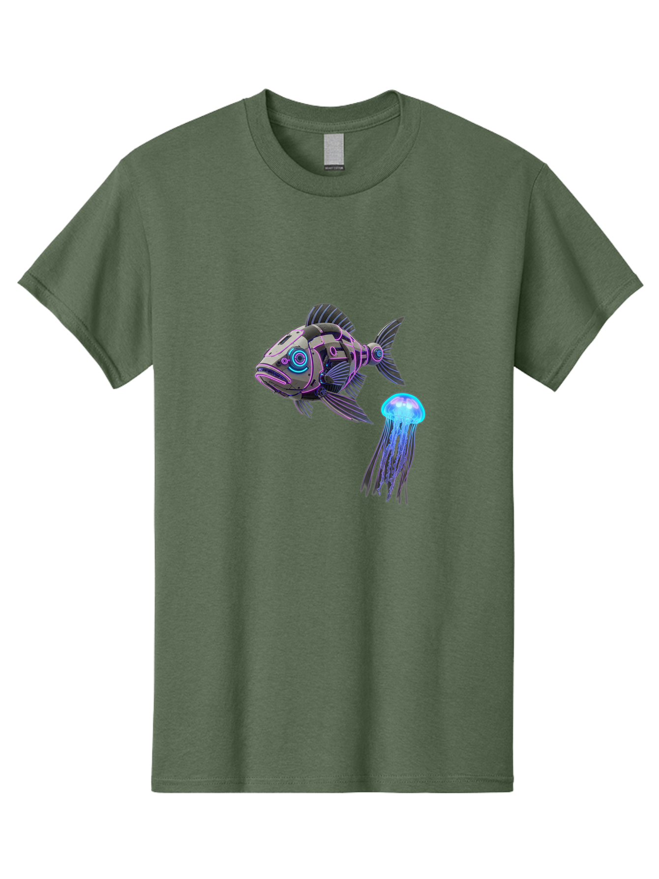 Cybernetic-Fish-And-Jellyfish Men'S Graphic Tee, 100% Cotton, Comfortable Casual Summer Wear, Machine Washable, Vintage Camera, Old Camera, Antique Camera, Black Camera, Classic Photography, Photography Equipment, Nostalgic Device, Bak388