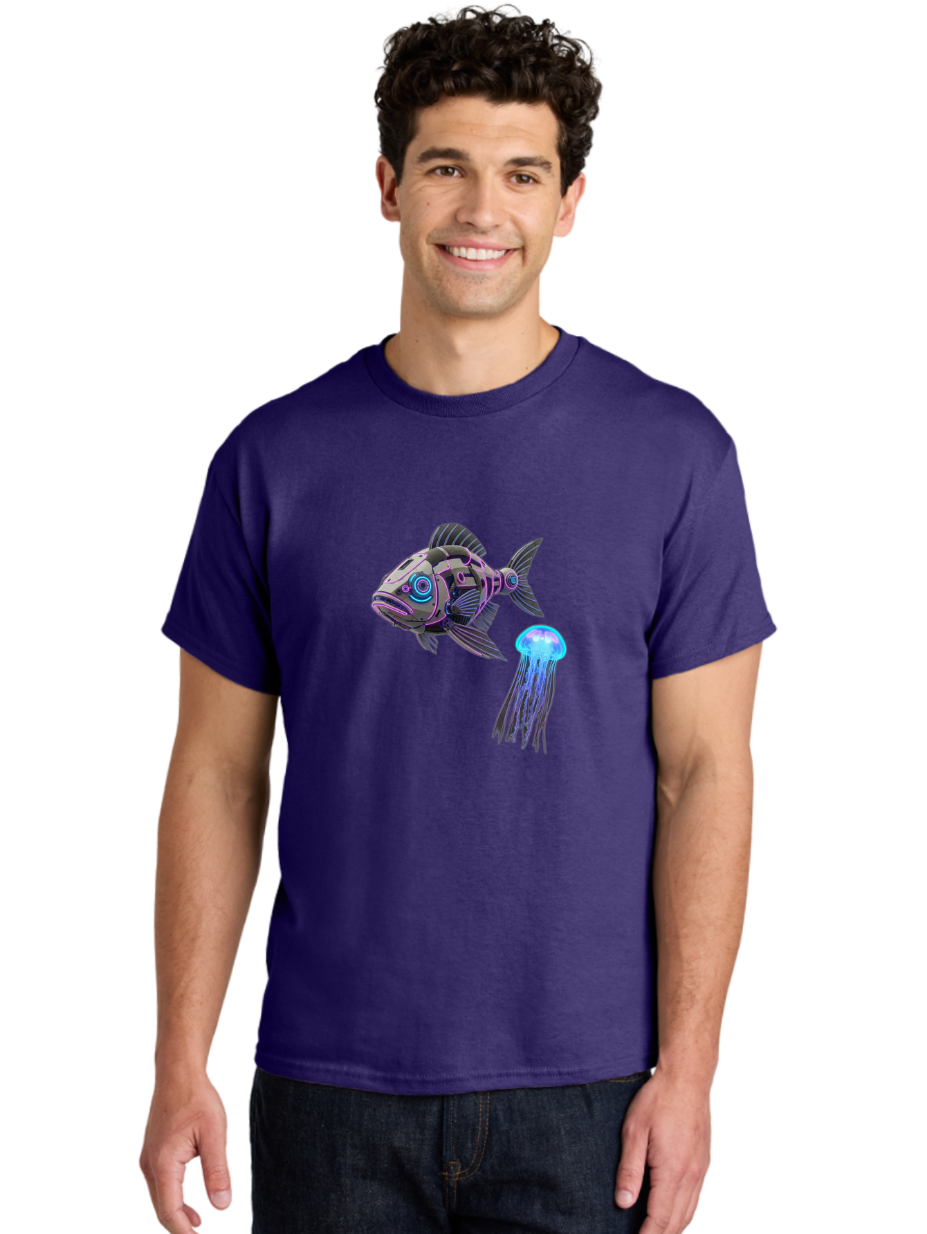 Cybernetic-Fish-And-Jellyfish Men'S Graphic Tee, 100% Cotton, Comfortable Casual Summer Wear, Machine Washable, Vintage Camera, Old Camera, Antique Camera, Black Camera, Classic Photography, Photography Equipment, Nostalgic Device, Bak388