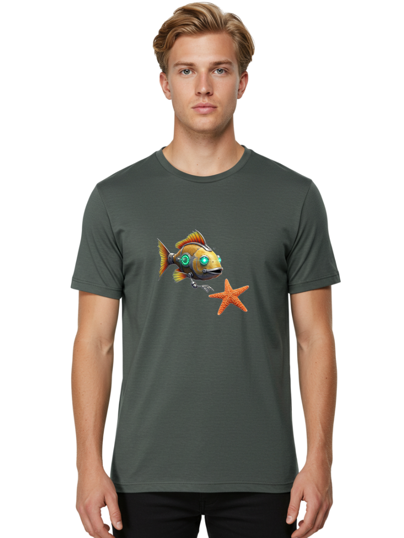 Cyborg-Fish-2 Men'S Graphic Tee, 100% Cotton, Comfortable Casual Summer Wear, Machine Washable, Vintage Camera, Old Camera, Antique Camera, Black Camera, Classic Photography, Photography Equipment, Nostalgic Device, Film Camera, Camera Art Bak391