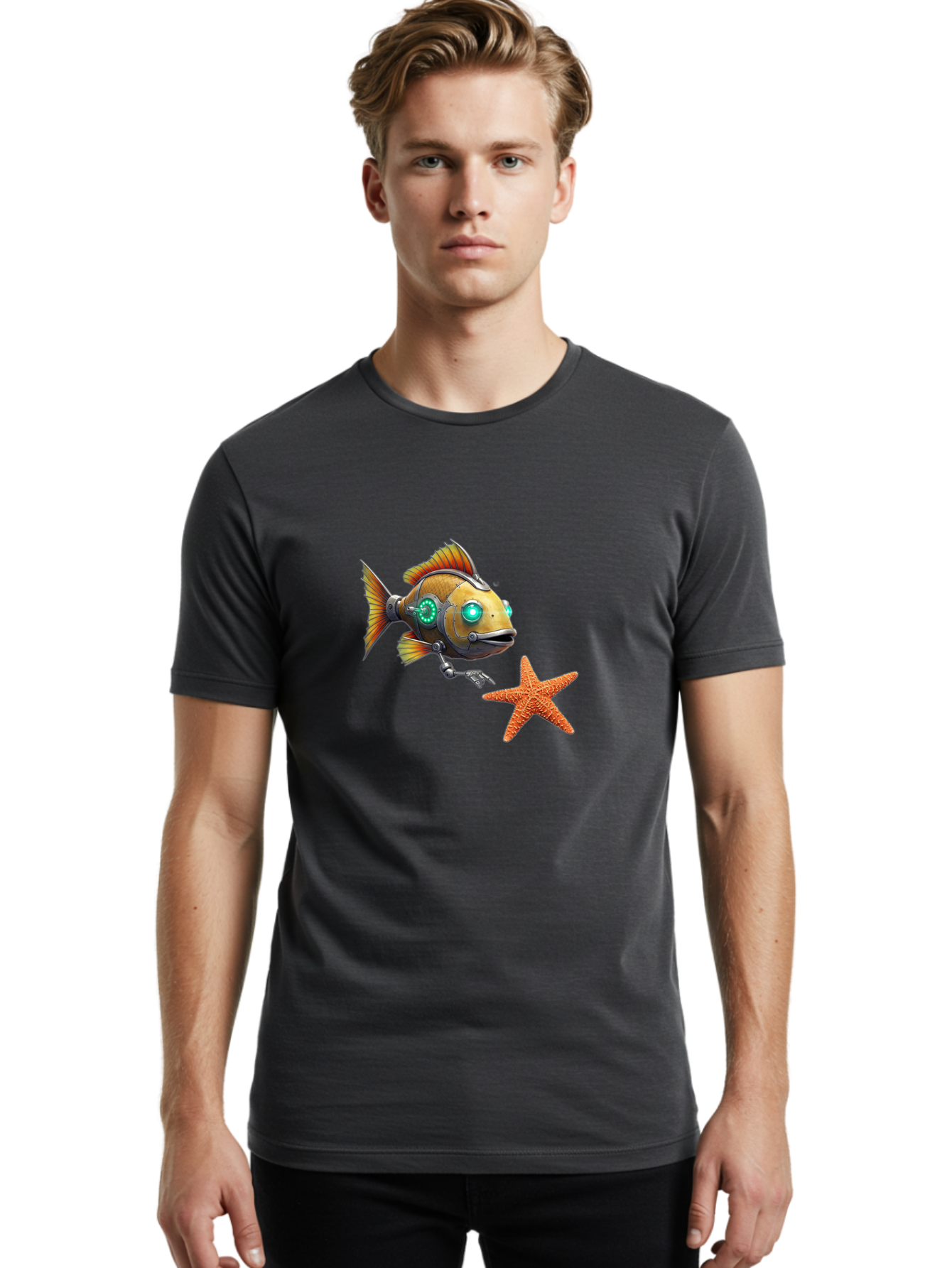 Cyborg-Fish-2 Men'S Graphic Tee, 100% Cotton, Comfortable Casual Summer Wear, Machine Washable, Vintage Camera, Old Camera, Antique Camera, Black Camera, Classic Photography, Photography Equipment, Nostalgic Device, Film Camera, Camera Art Bak391