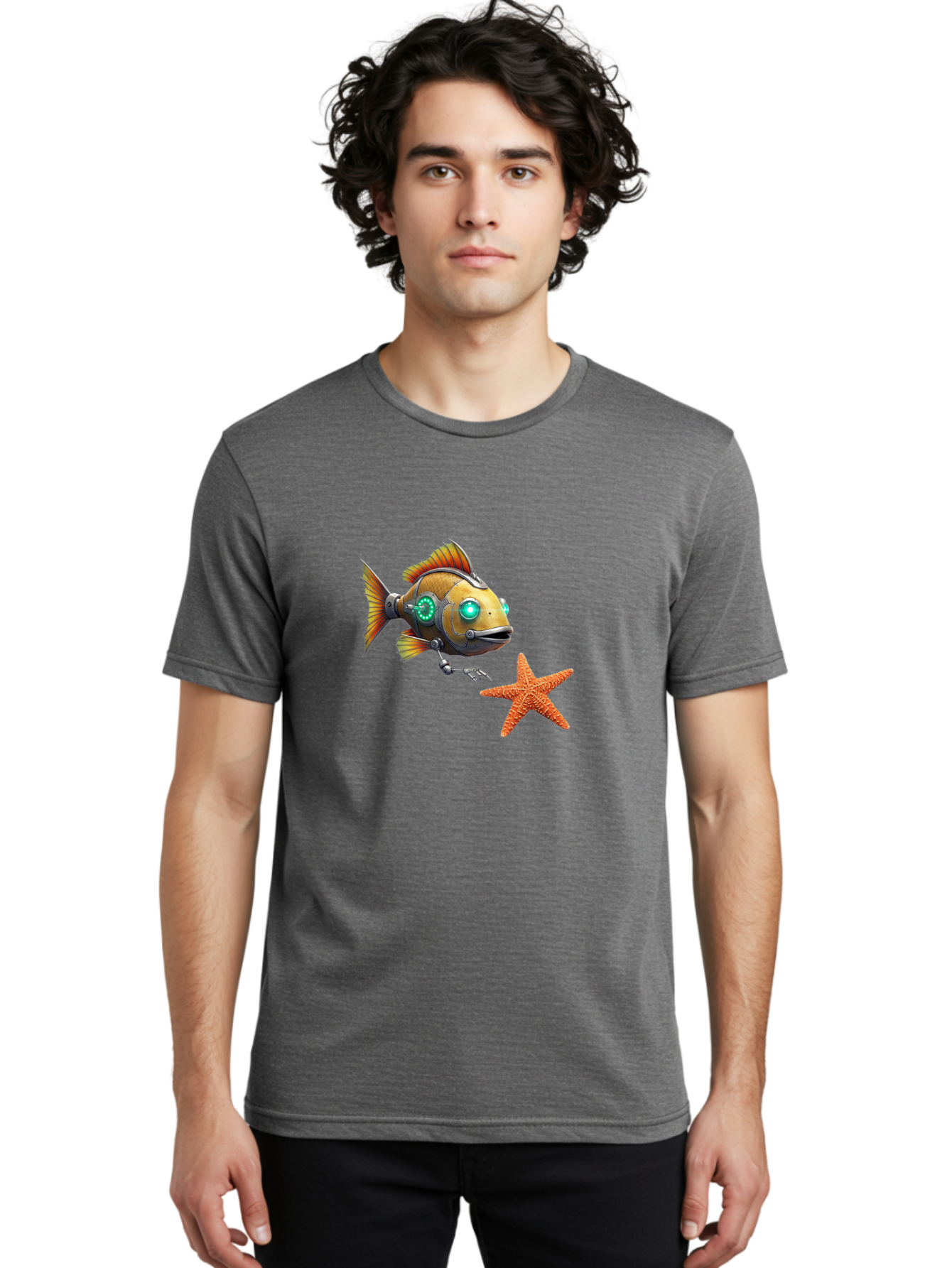 Cyborg-Fish-2 Men'S Graphic Tee, 100% Cotton, Comfortable Casual Summer Wear, Machine Washable, Vintage Camera, Old Camera, Antique Camera, Black Camera, Classic Photography, Photography Equipment, Nostalgic Device, Film Camera, Camera Art Bak391