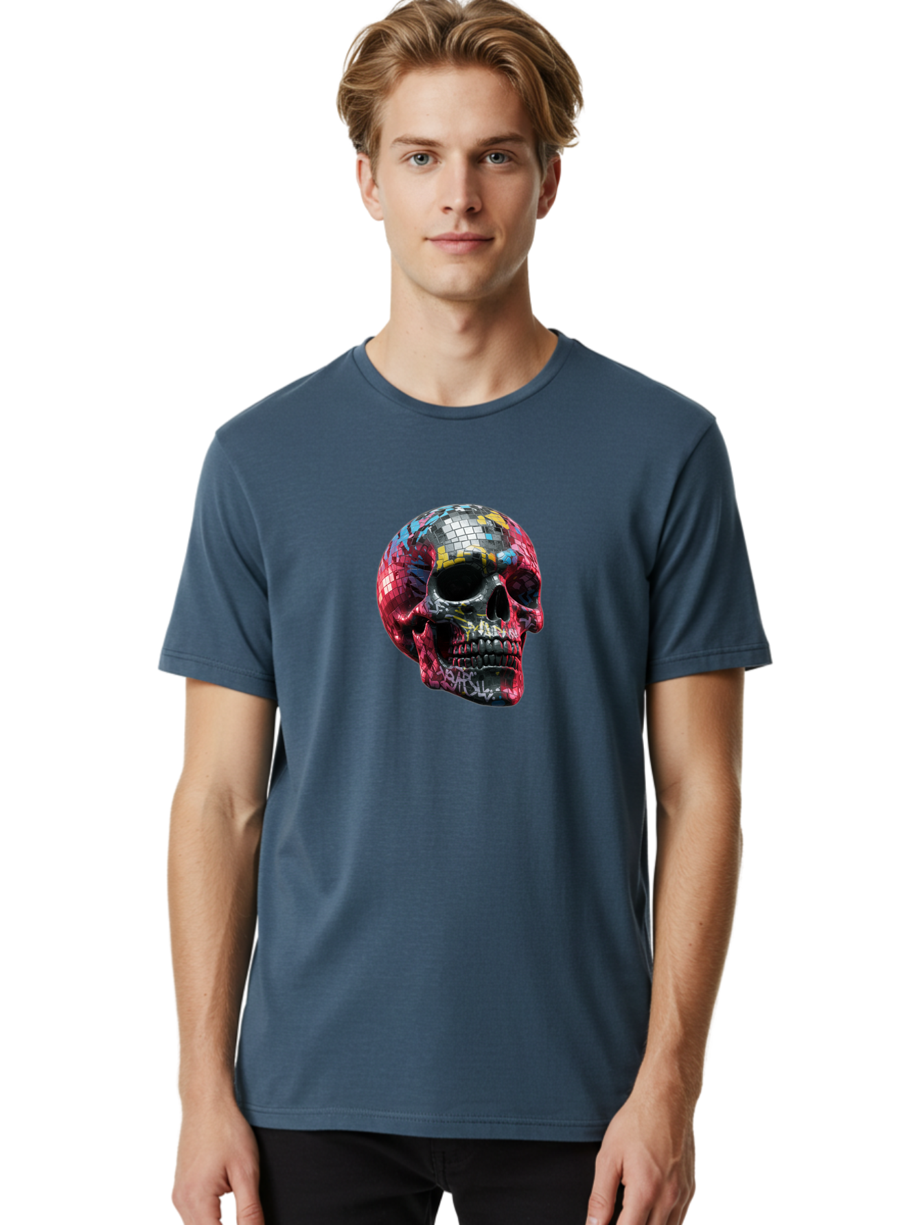 Disco-Ball-Skull-3 Men'S Graphic Tee, 100% Cotton, Comfortable Casual Summer Wear, Machine Washable, Vintage Camera, Old Camera, Antique Camera, Black Camera, Classic Photography, Photography Equipment, Nostalgic Device, Film Camera, Bak423