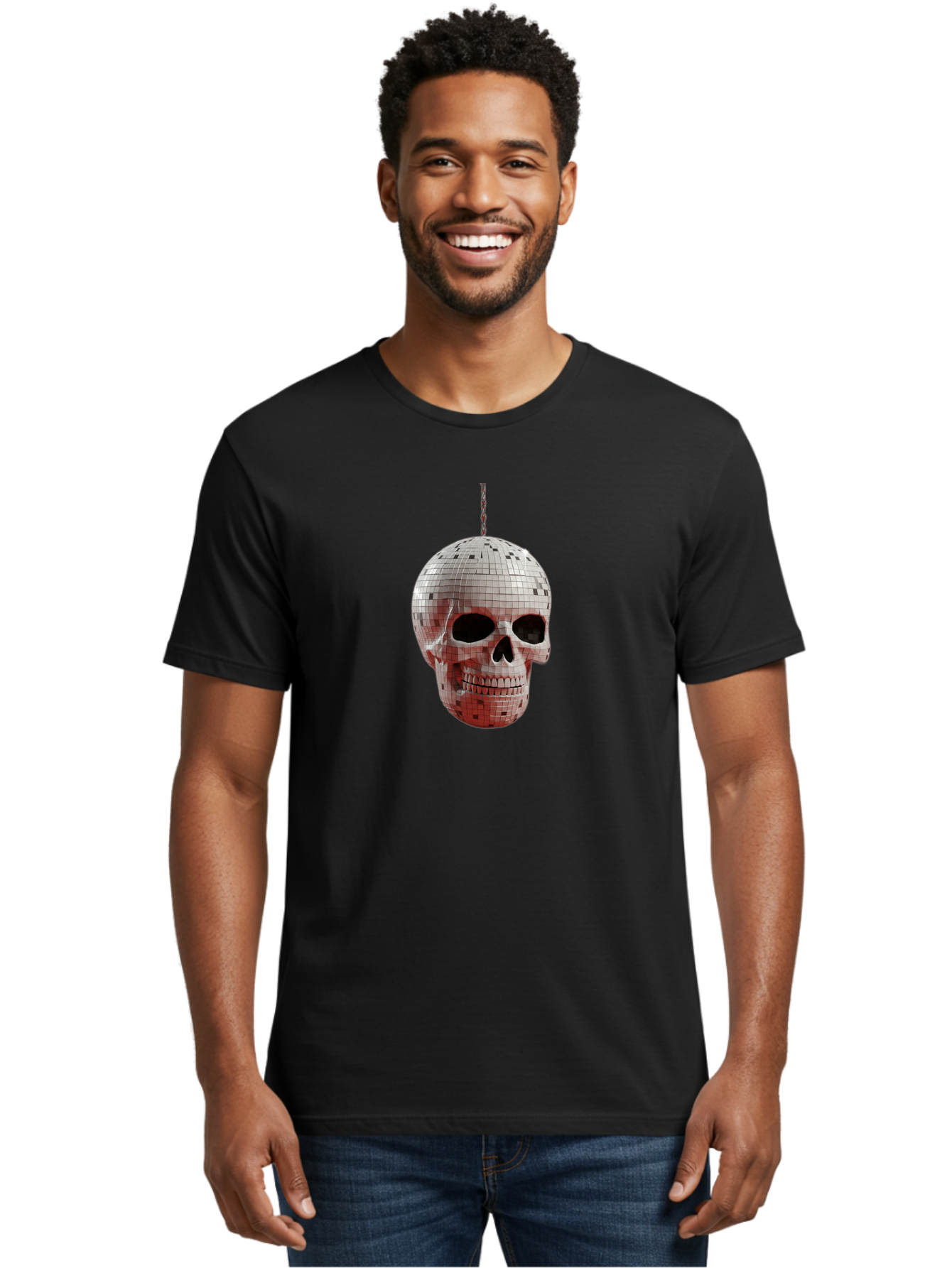 Disco-Skull-1 Men'S Graphic Tee, 100% Cotton, Comfortable Casual Summer Wear, Machine Washable, Vintage Camera, Old Camera, Antique Camera, Black Camera, Classic Photography, Photography Equipment, Nostalgic Device, Film Camera, Camera Art Bak426