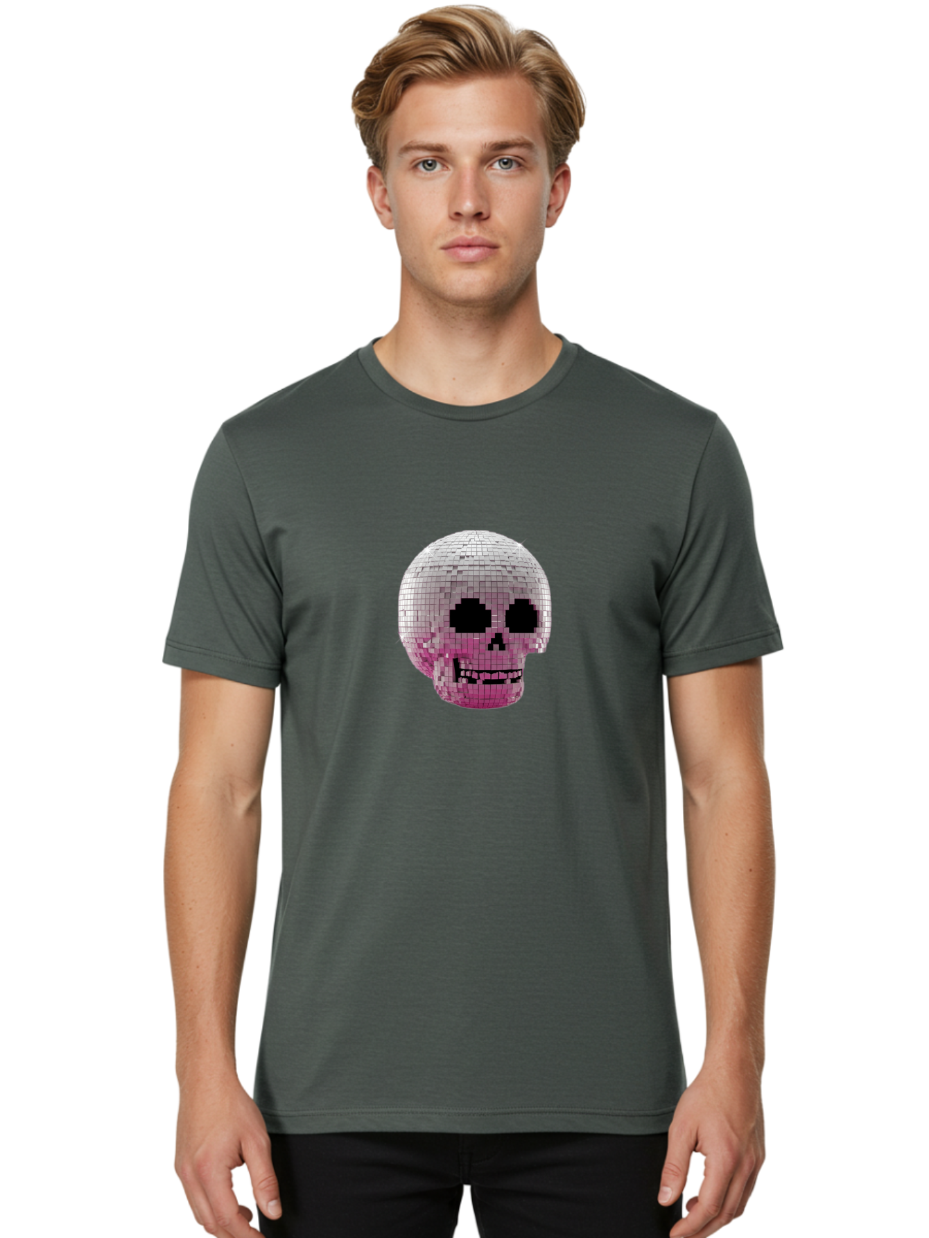 Disco-Skull-3 Men'S Graphic Tee, 100% Cotton, Comfortable Casual Summer Wear, Machine Washable, Vintage Camera, Old Camera, Antique Camera, Black Camera, Classic Photography, Photography Equipment, Nostalgic Device, Film Camera, Camera Art Bak428