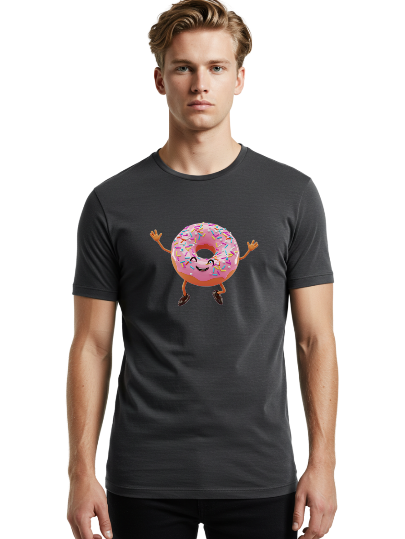 Donut-Character Men'S Graphic Tee, 100% Cotton, Comfortable Casual Summer Wear, Machine Washable, Vintage Camera, Old Camera, Antique Camera, Black Camera, Classic Photography, Photography Equipment, Nostalgic Device, Film Camera, Camera Art Bak440