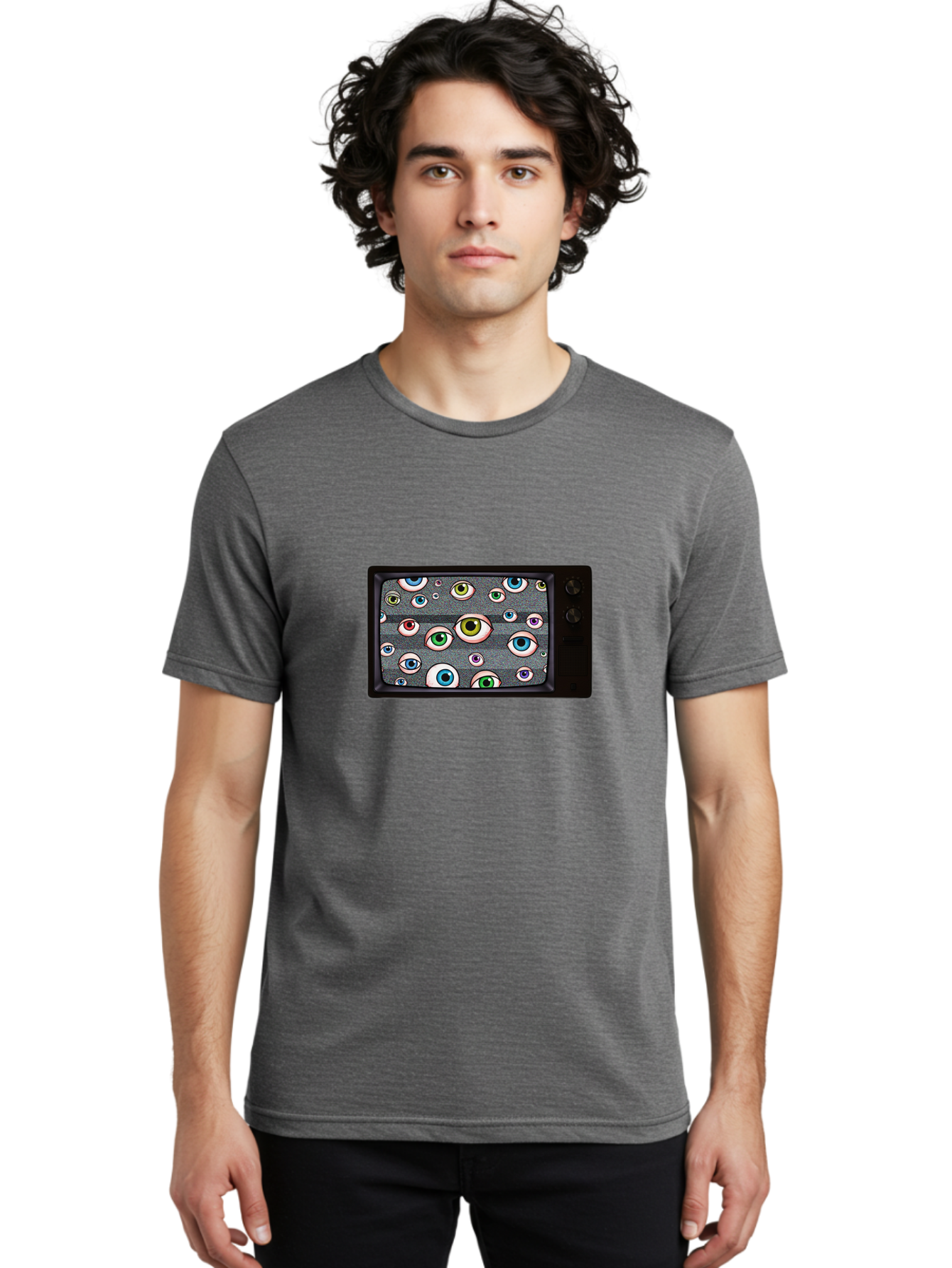 Eyes-On-Phone-Screen Men'S Graphic Tee, 100% Cotton, Comfortable Casual Summer Wear, Machine Washable, Vintage Camera, Old Camera, Antique Camera, Black Camera, Classic Photography, Photography Equipment, Nostalgic Device, Film Camera, Bak534