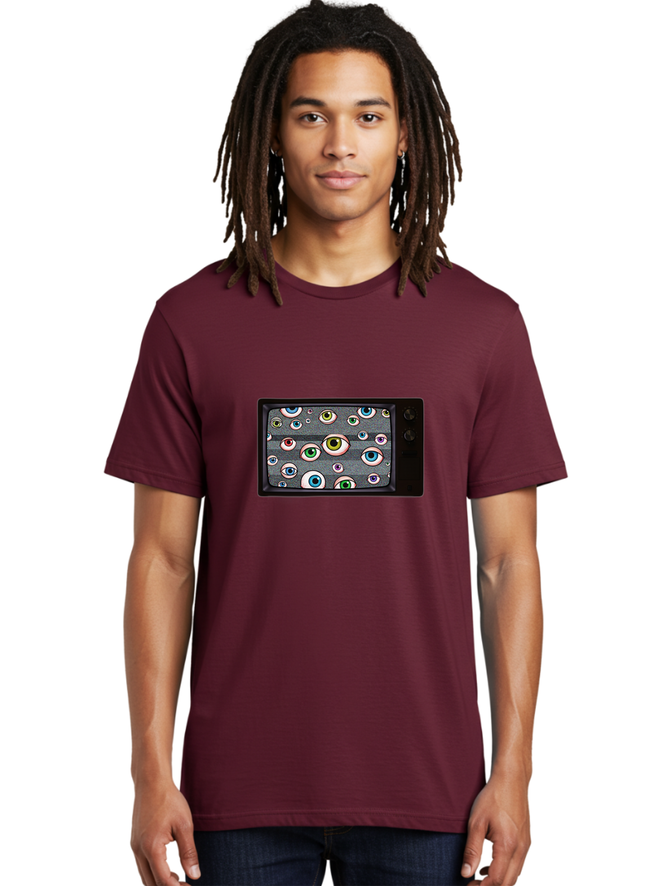 Eyes-On-Phone-Screen Men'S Graphic Tee, 100% Cotton, Comfortable Casual Summer Wear, Machine Washable, Vintage Camera, Old Camera, Antique Camera, Black Camera, Classic Photography, Photography Equipment, Nostalgic Device, Film Camera, Bak534