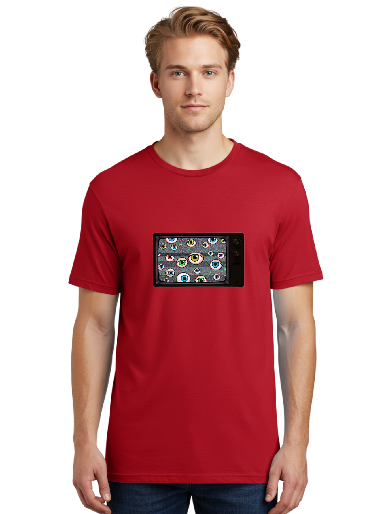 Eyes-On-Phone-Screen Men'S Graphic Tee, 100% Cotton, Comfortable Casual Summer Wear, Machine Washable, Vintage Camera, Old Camera, Antique Camera, Black Camera, Classic Photography, Photography Equipment, Nostalgic Device, Film Camera, Bak534