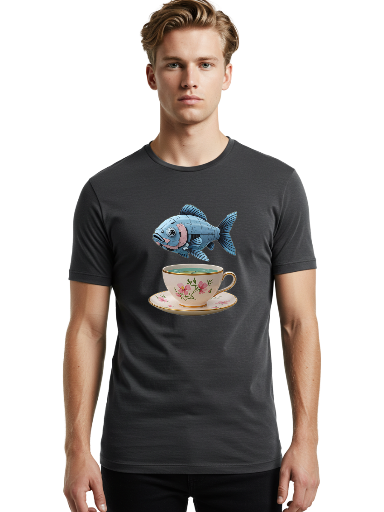 Fish-In-Tea-Cup-1 Men'S Graphic Tee, 100% Cotton, Comfortable Casual Summer Wear, Machine Washable, Vintage Camera, Old Camera, Antique Camera, Black Camera, Classic Photography, Photography Equipment, Nostalgic Device, Film Camera, Camera Art Bak552