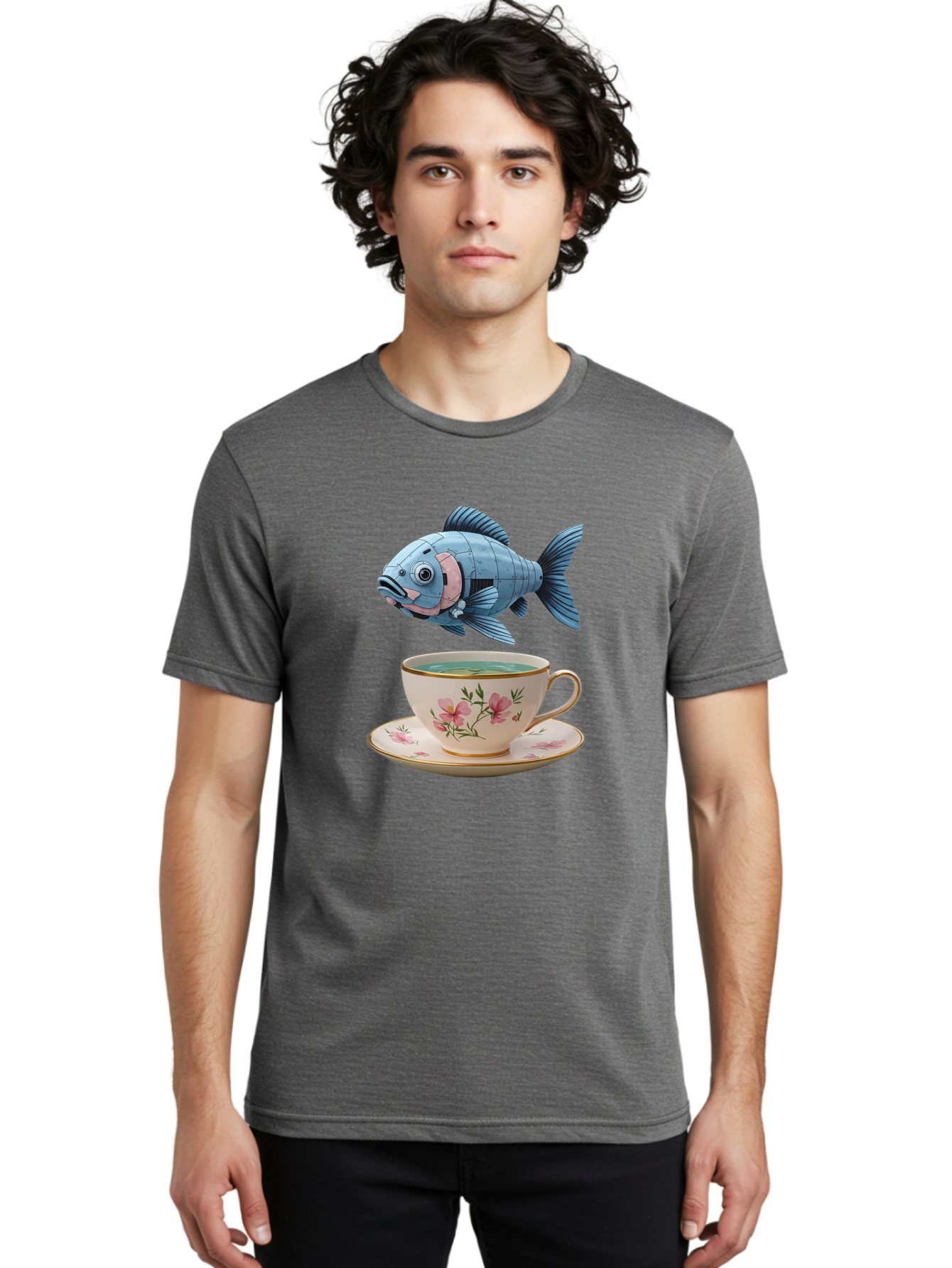 Fish-In-Tea-Cup-1 Men'S Graphic Tee, 100% Cotton, Comfortable Casual Summer Wear, Machine Washable, Vintage Camera, Old Camera, Antique Camera, Black Camera, Classic Photography, Photography Equipment, Nostalgic Device, Film Camera, Camera Art Bak552