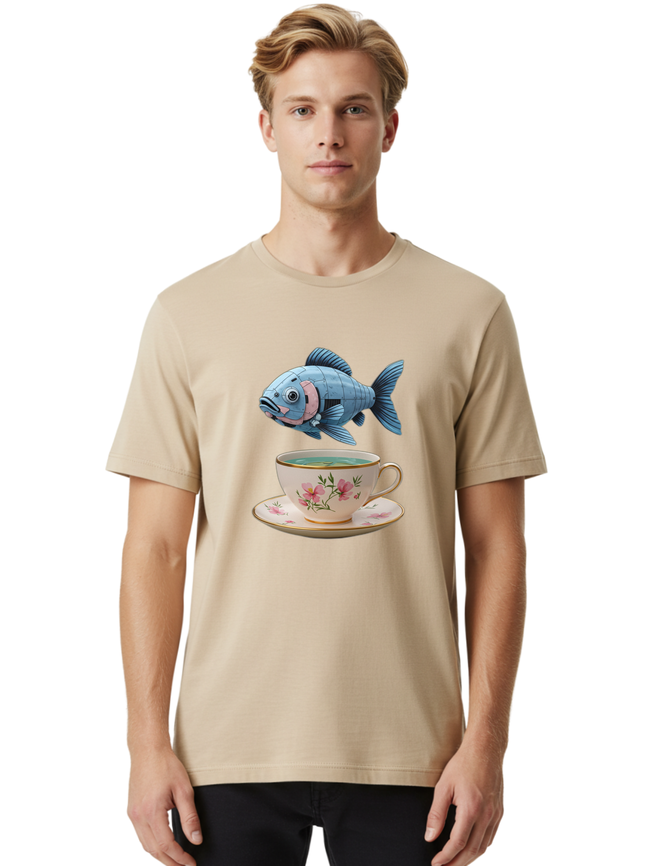 Fish-In-Tea-Cup-1 Men'S Graphic Tee, 100% Cotton, Comfortable Casual Summer Wear, Machine Washable, Vintage Camera, Old Camera, Antique Camera, Black Camera, Classic Photography, Photography Equipment, Nostalgic Device, Film Camera, Camera Art Bak552