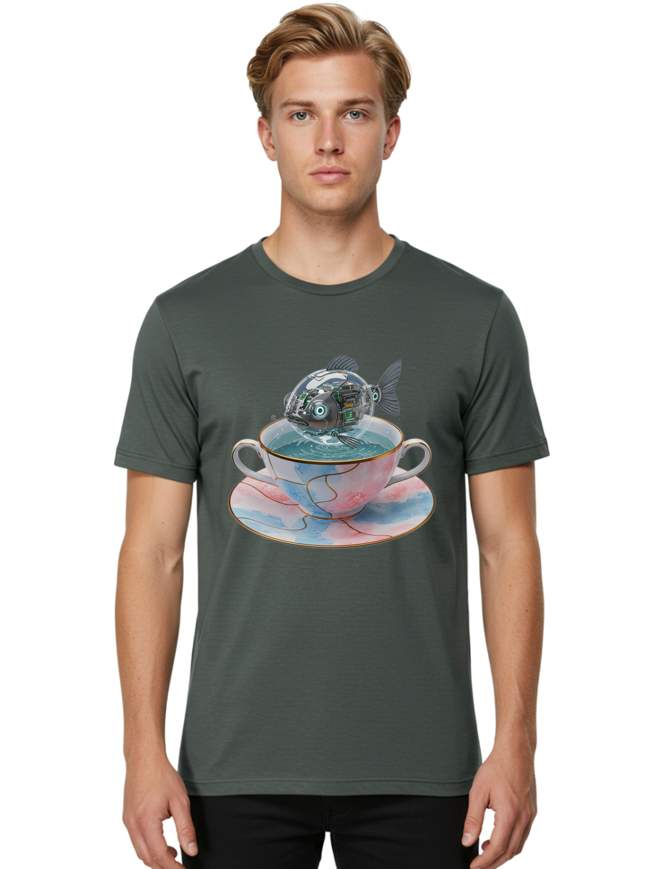 Fish-In-Teacup-1 Men'S Graphic Tee, 100% Cotton, Comfortable Casual Summer Wear, Machine Washable, Vintage Camera, Old Camera, Antique Camera, Black Camera, Classic Photography, Photography Equipment, Nostalgic Device, Film Camera, Camera Art Bak554