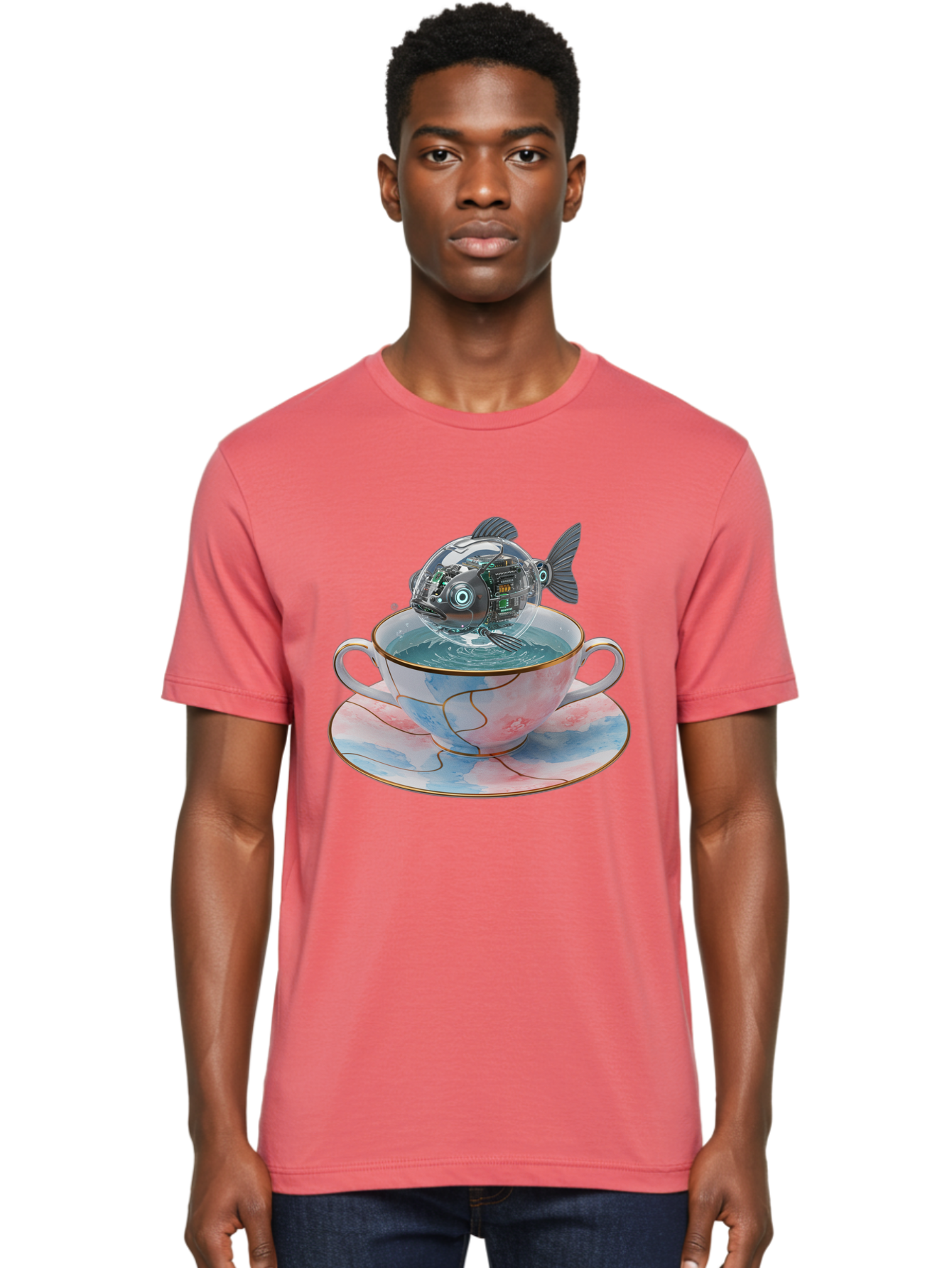 Fish-In-Teacup-1 Men'S Graphic Tee, 100% Cotton, Comfortable Casual Summer Wear, Machine Washable, Vintage Camera, Old Camera, Antique Camera, Black Camera, Classic Photography, Photography Equipment, Nostalgic Device, Film Camera, Camera Art Bak554