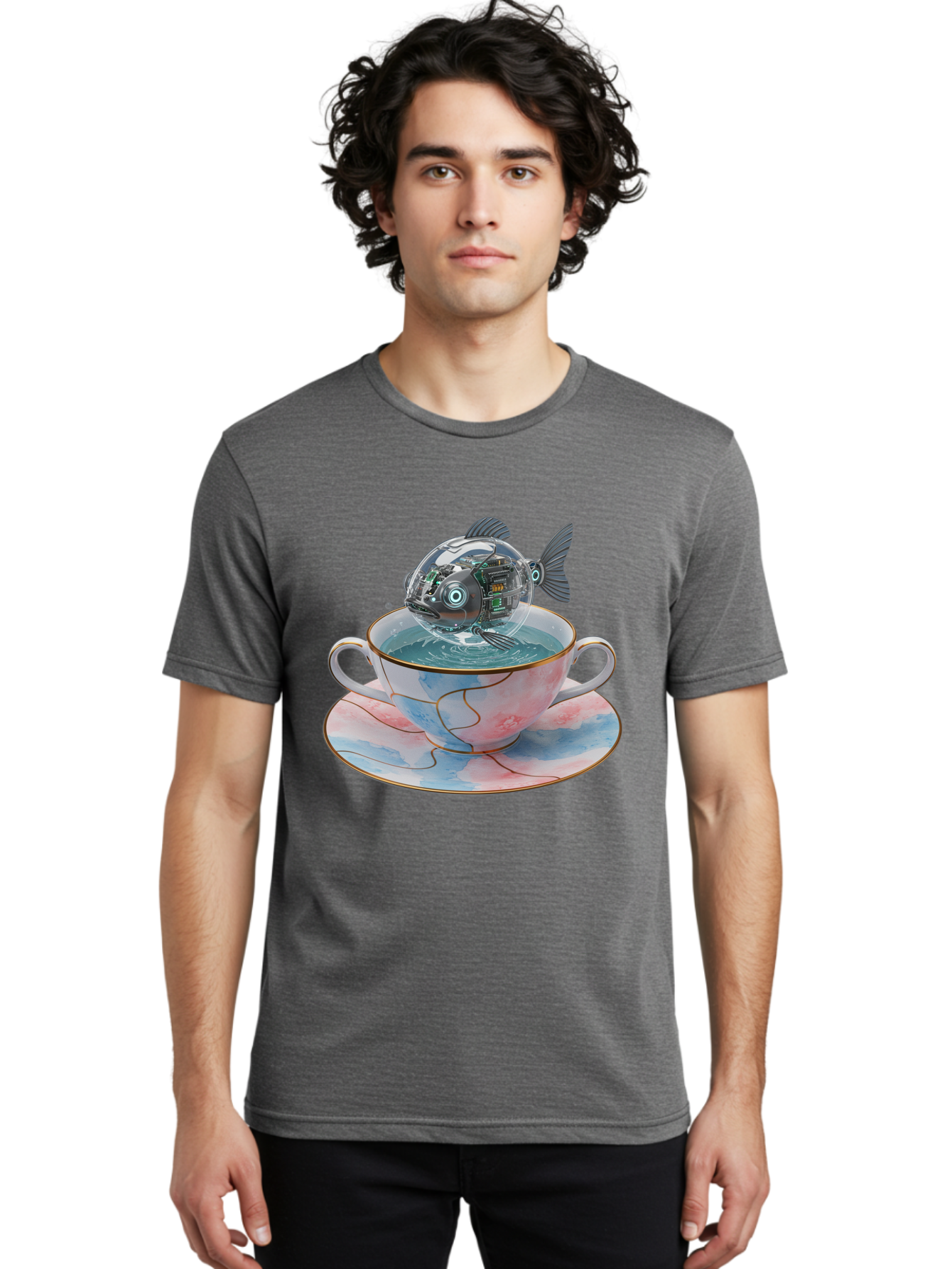 Fish-In-Teacup-1 Men'S Graphic Tee, 100% Cotton, Comfortable Casual Summer Wear, Machine Washable, Vintage Camera, Old Camera, Antique Camera, Black Camera, Classic Photography, Photography Equipment, Nostalgic Device, Film Camera, Camera Art Bak554