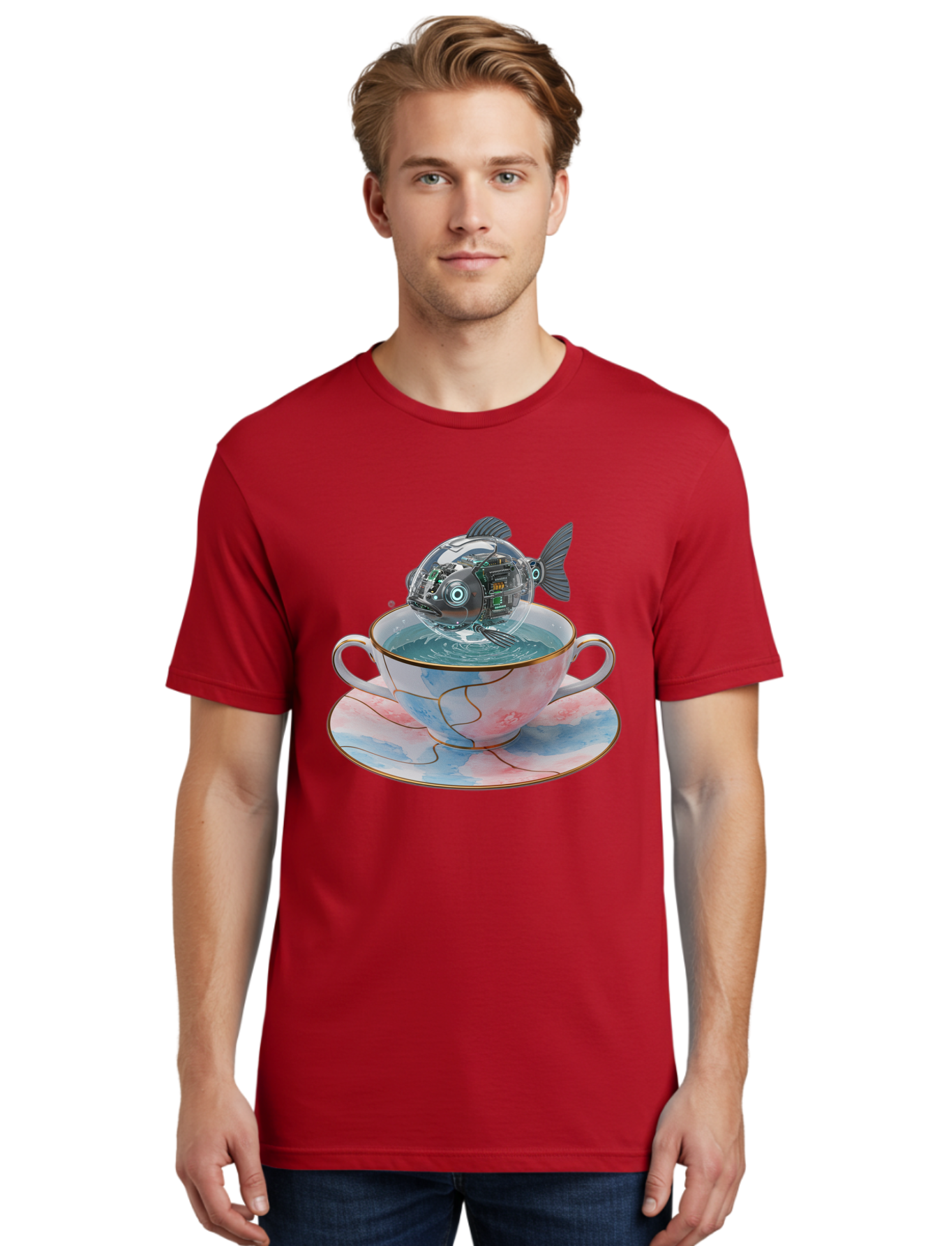 Fish-In-Teacup-1 Men'S Graphic Tee, 100% Cotton, Comfortable Casual Summer Wear, Machine Washable, Vintage Camera, Old Camera, Antique Camera, Black Camera, Classic Photography, Photography Equipment, Nostalgic Device, Film Camera, Camera Art Bak554