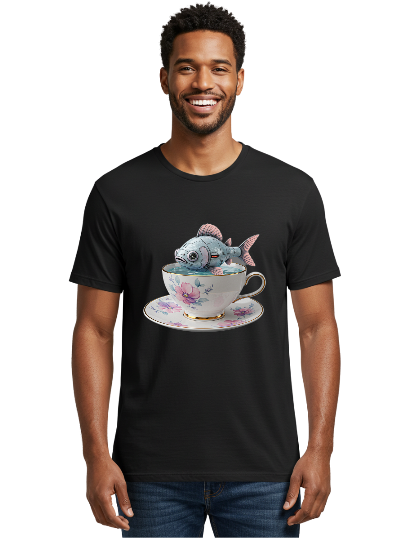 Fish-In-Teacup-3 Men'S Graphic Tee, 100% Cotton, Comfortable Casual Summer Wear, Machine Washable, Vintage Camera, Old Camera, Antique Camera, Black Camera, Classic Photography, Photography Equipment, Nostalgic Device, Film Camera, Camera Art Bak556