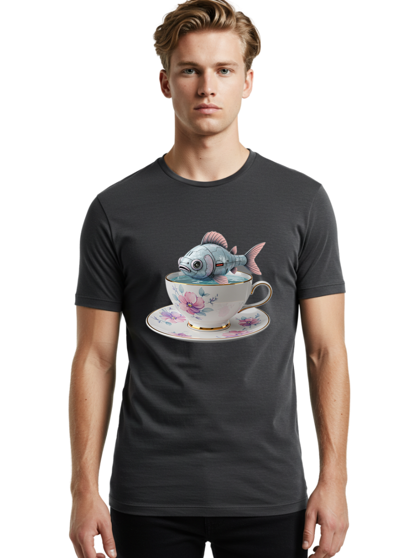 Fish-In-Teacup-3 Men'S Graphic Tee, 100% Cotton, Comfortable Casual Summer Wear, Machine Washable, Vintage Camera, Old Camera, Antique Camera, Black Camera, Classic Photography, Photography Equipment, Nostalgic Device, Film Camera, Camera Art Bak556