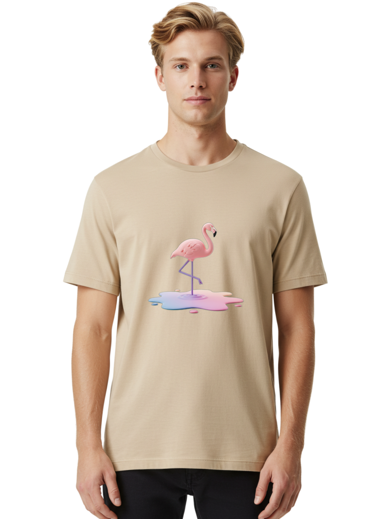 Flamingo-In-Paint Men'S Graphic Tee, 100% Cotton, Comfortable Casual Summer Wear, Machine Washable, Vintage Camera, Old Camera, Antique Camera, Black Camera, Classic Photography, Photography Equipment, Nostalgic Device, Film Camera, Camera Art Bak597