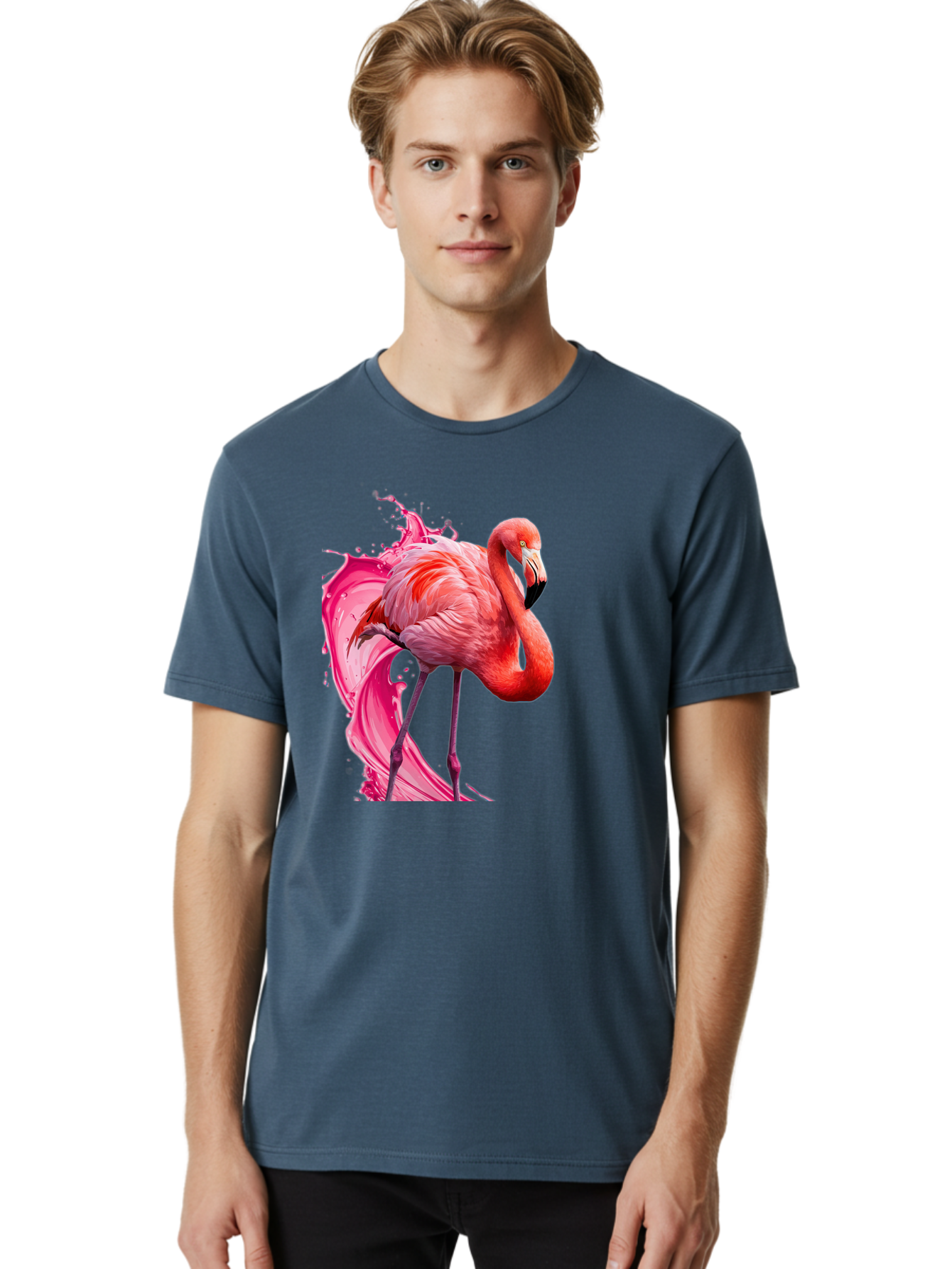 Flamingo-Splash-1 Men'S Graphic Tee, 100% Cotton, Comfortable Casual Summer Wear, Machine Washable, Vintage Camera, Old Camera, Antique Camera, Black Camera, Classic Photography, Photography Equipment, Nostalgic Device, Film Camera, Camera Art Bak598
